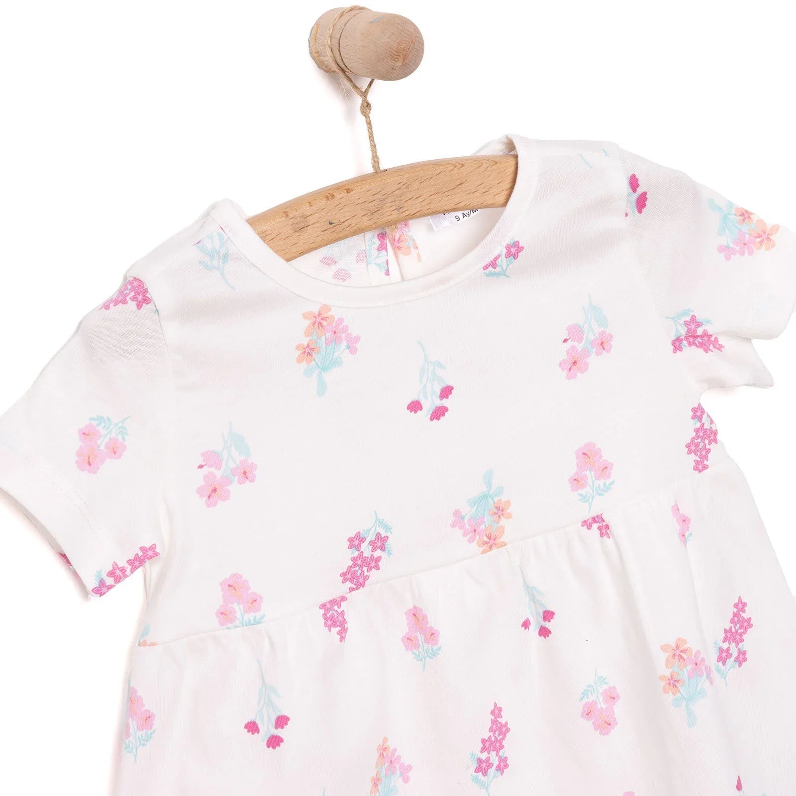 HelloBaby Basic Girl Flower Patterned Dress - Ecru - mezetto ebebek ebebek