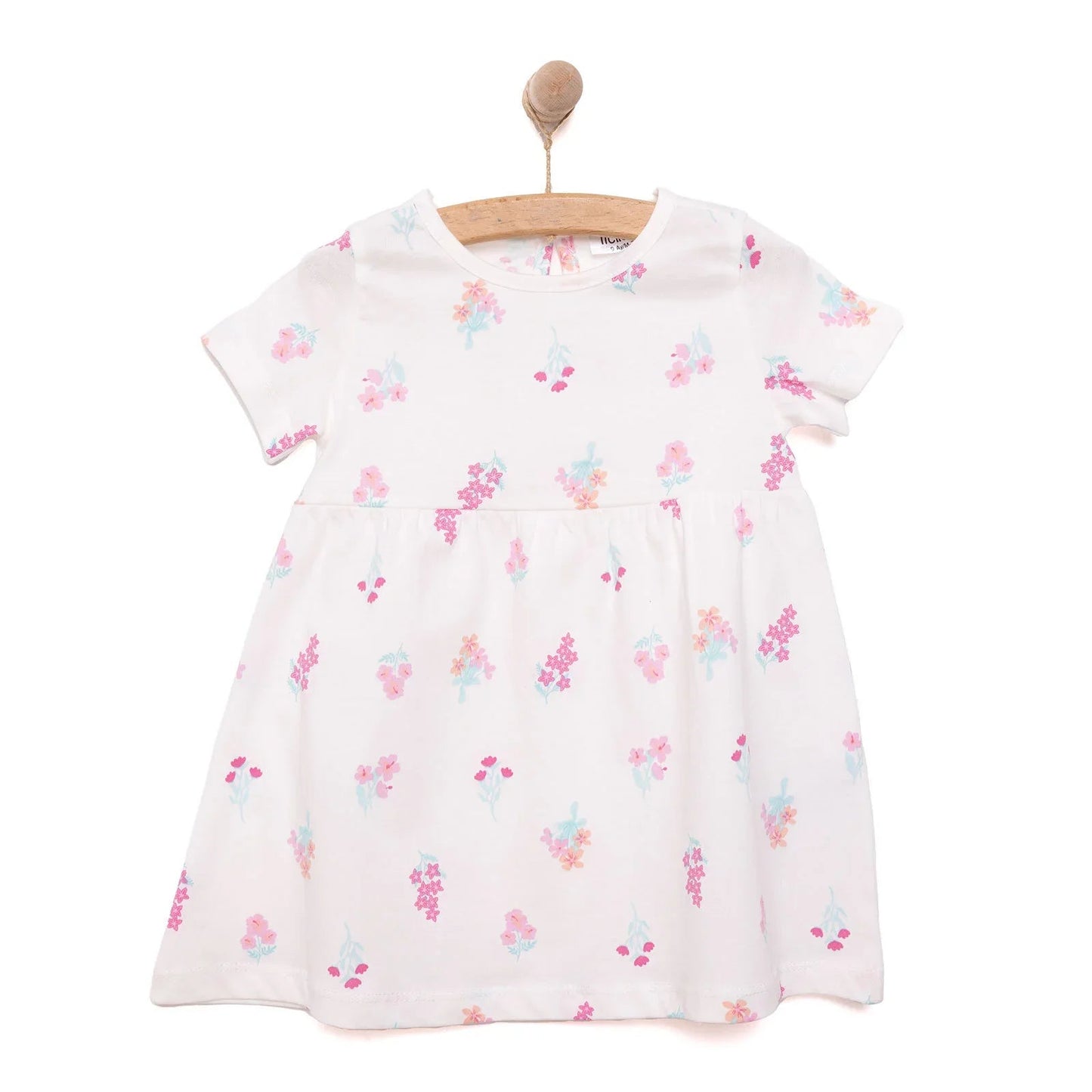 HelloBaby Basic Girl Flower Patterned Dress - Ecru - mezetto ebebek ebebek