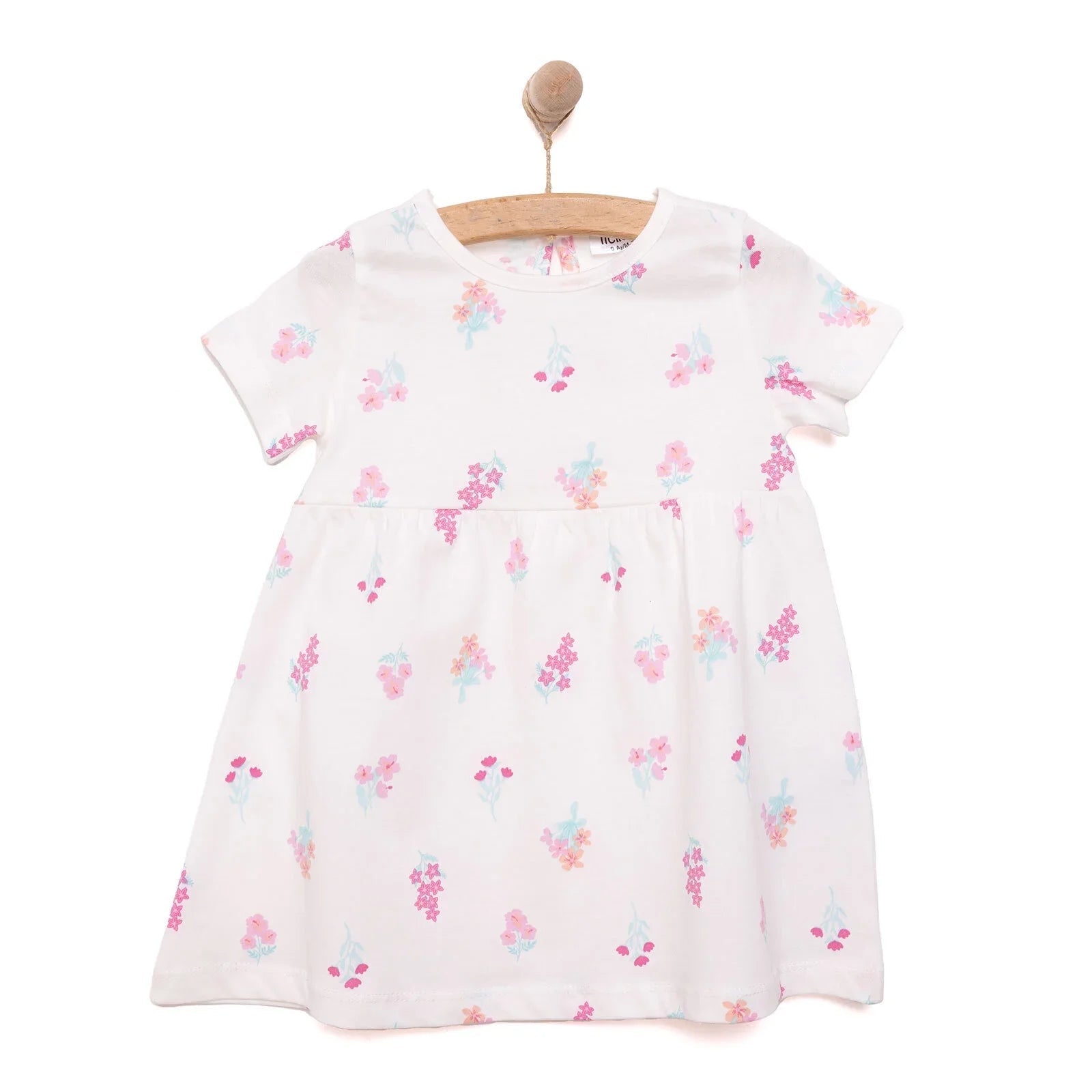 HelloBaby Basic Girl Flower Patterned Dress - Ecru - mezetto ebebek ebebek