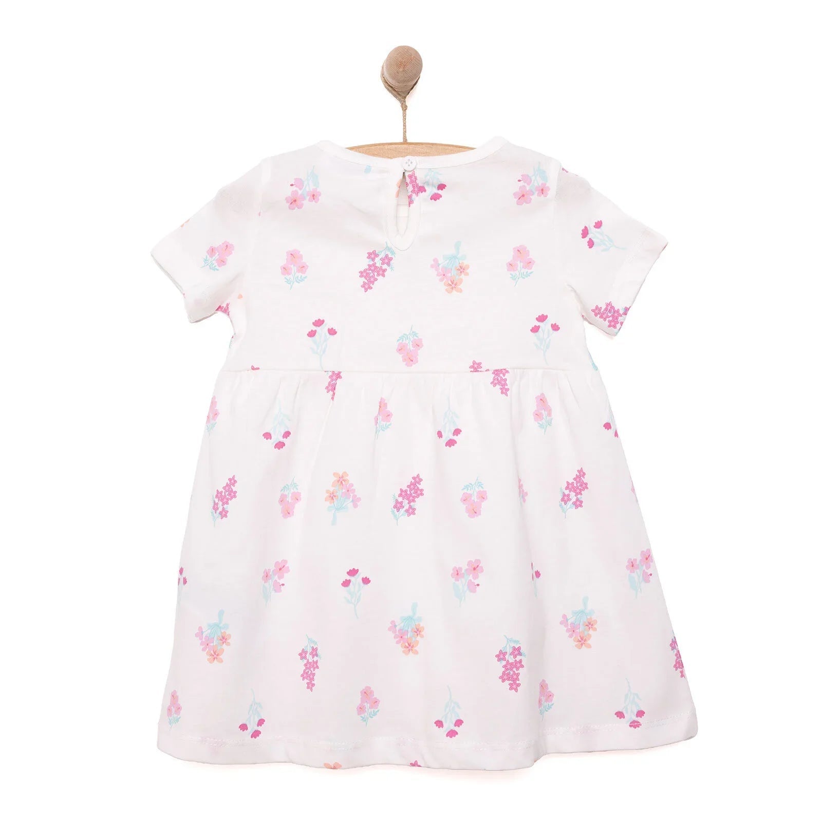 HelloBaby Basic Girl Flower Patterned Dress - Ecru - mezetto ebebek ebebek