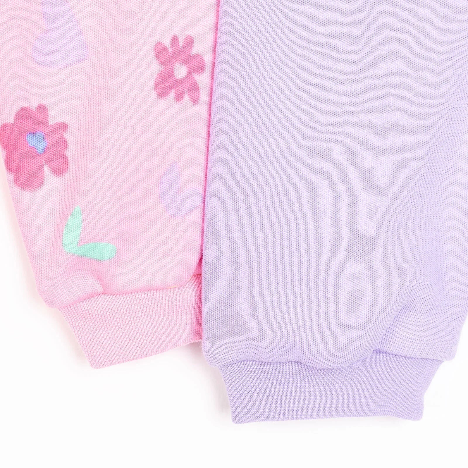 HelloBaby Basic Girl Flower Patterned Footed Bottom 2 pcs - Pink - mezetto ebebek ebebek