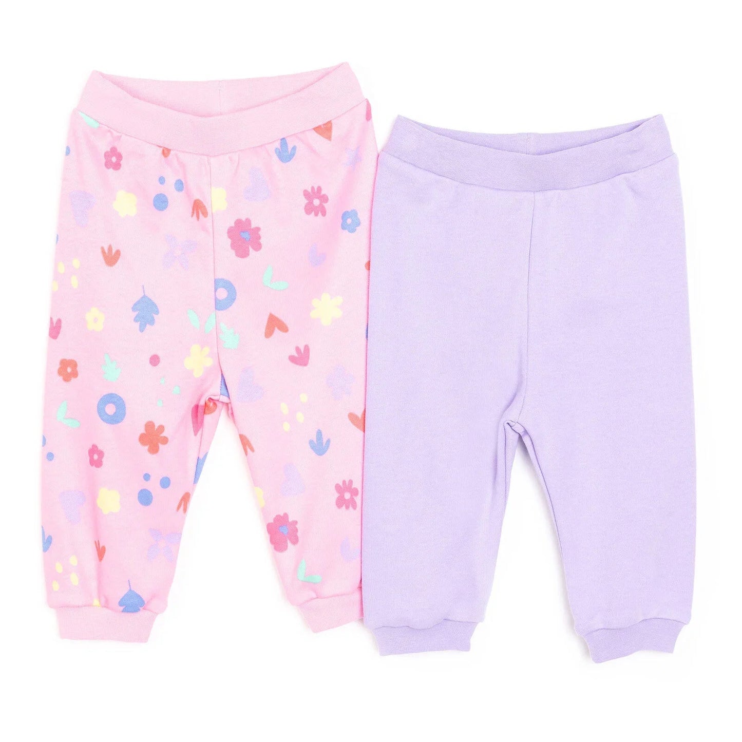 HelloBaby Basic Girl Flower Patterned Footed Bottom 2 pcs - Pink - mezetto ebebek ebebek