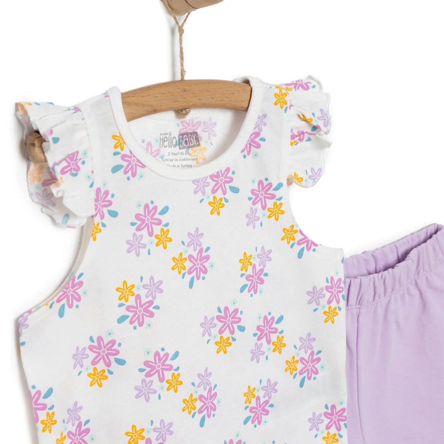HelloBaby Basic Girl Flowers Patterned T-shirt & Short - Patterned - mezetto ebebek ebebek