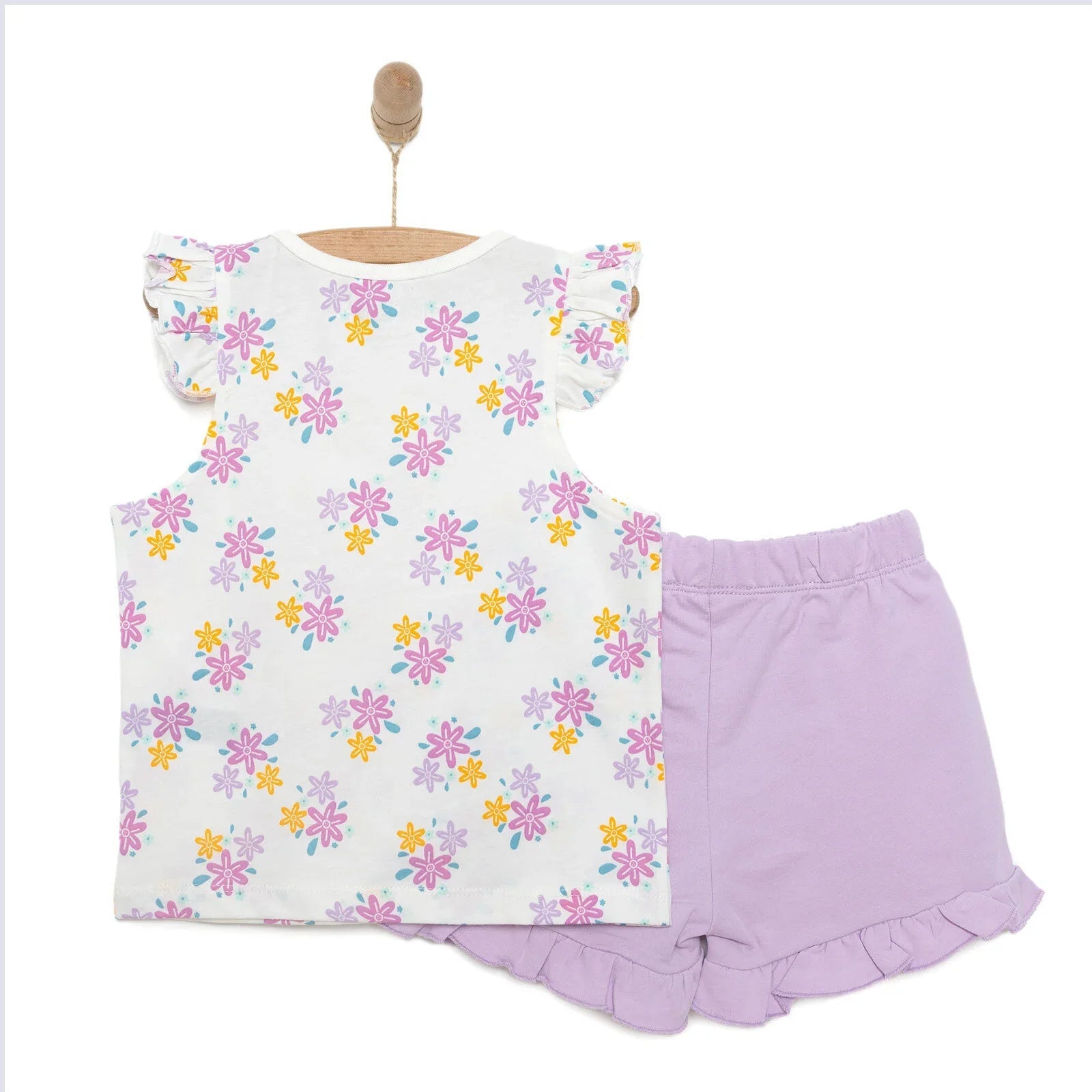 HelloBaby Basic Girl Flowers Patterned T-shirt & Short - Patterned - mezetto ebebek ebebek