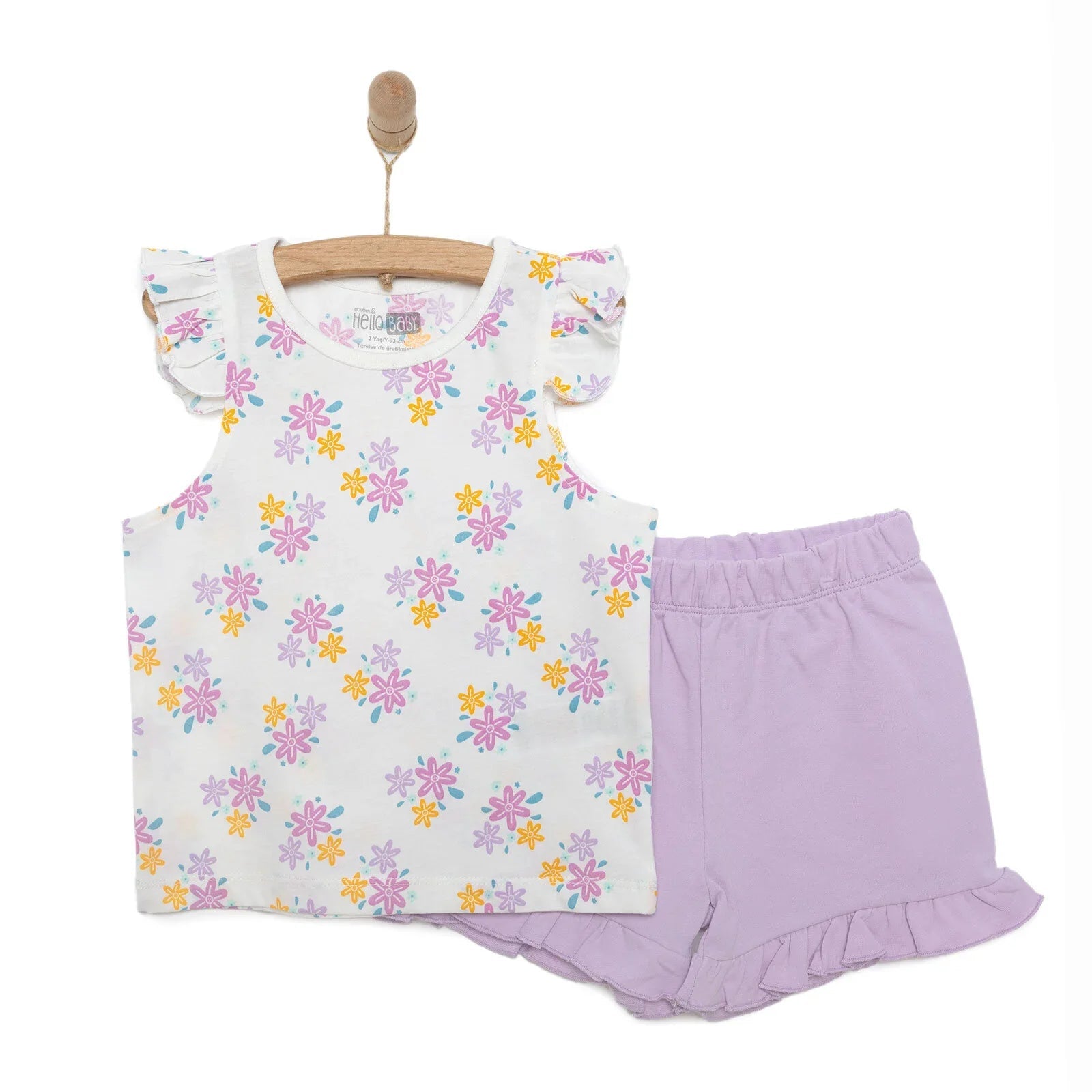 HelloBaby Basic Girl Flowers Patterned T-shirt & Short - Patterned - mezetto ebebek ebebek