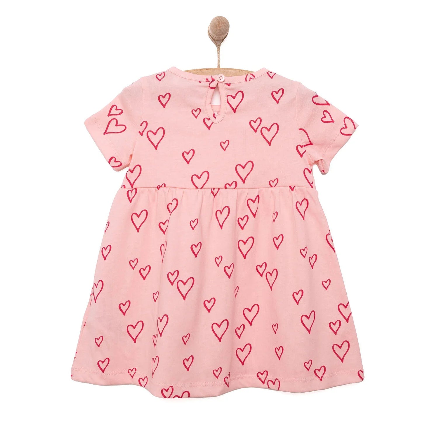 HelloBaby Basic Girl Heart Patterned Dress - Light Pink - mezetto ebebek ebebek