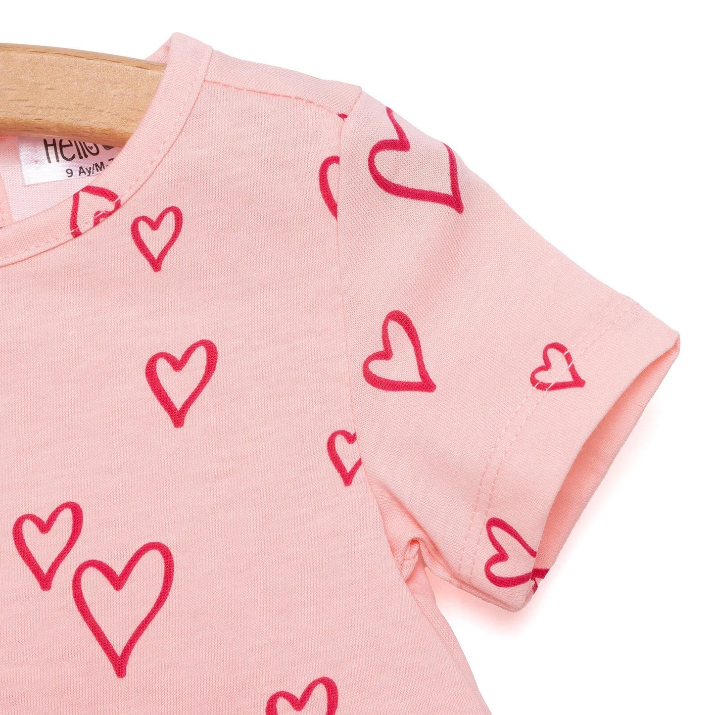 HelloBaby Basic Girl Heart Patterned Dress - Light Pink - mezetto ebebek ebebek