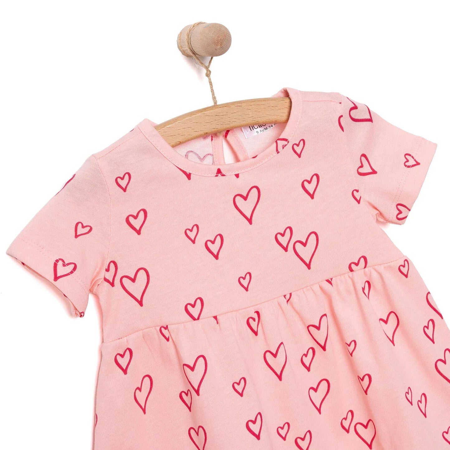 HelloBaby Basic Girl Heart Patterned Dress - Light Pink - mezetto ebebek ebebek