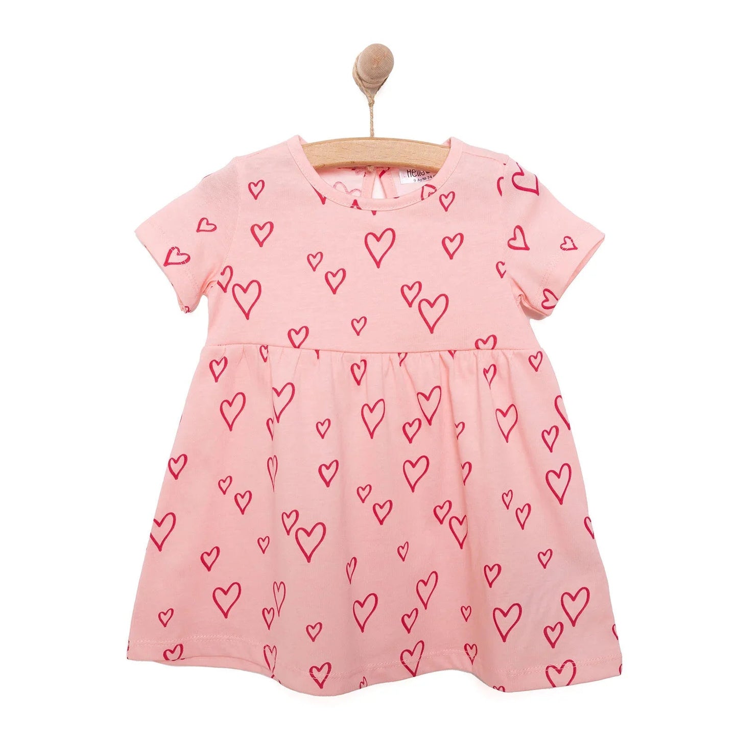 HelloBaby Basic Girl Heart Patterned Dress - Light Pink - mezetto ebebek ebebek