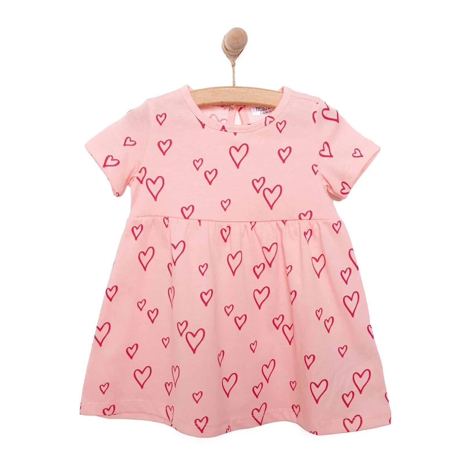 HelloBaby Basic Girl Heart Patterned Dress - Light Pink - mezetto ebebek ebebek