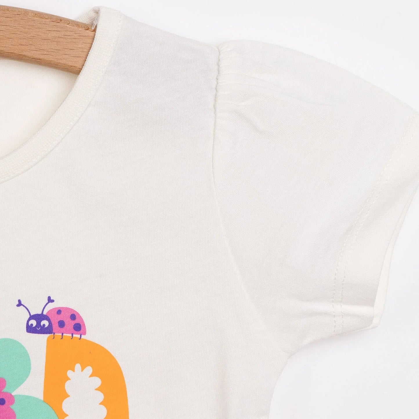 HelloBaby Basic Girl Text Patterned T-shirt - Ecru - mezetto ebebek ebebek