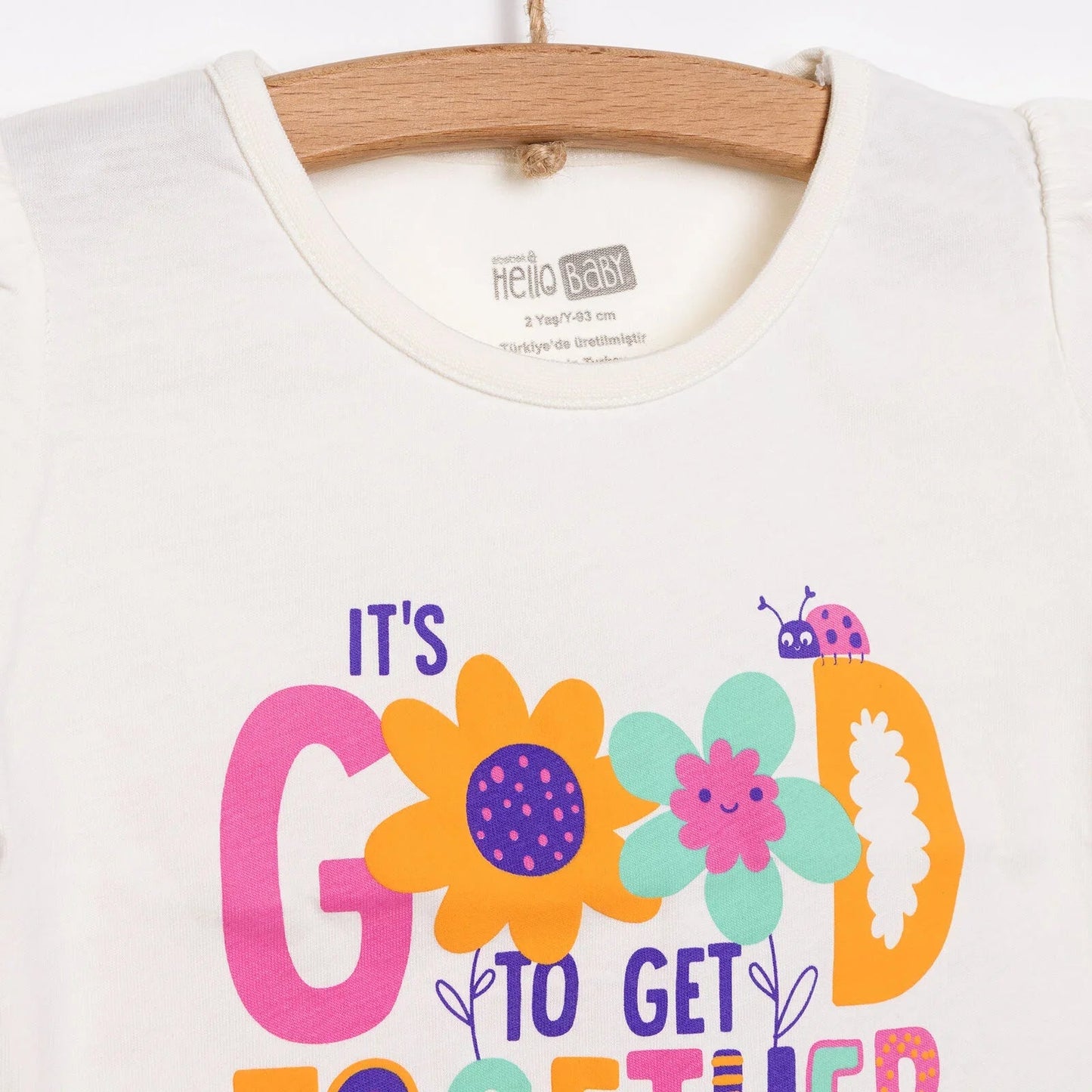HelloBaby Basic Girl Text Patterned T-shirt - Ecru - mezetto ebebek ebebek