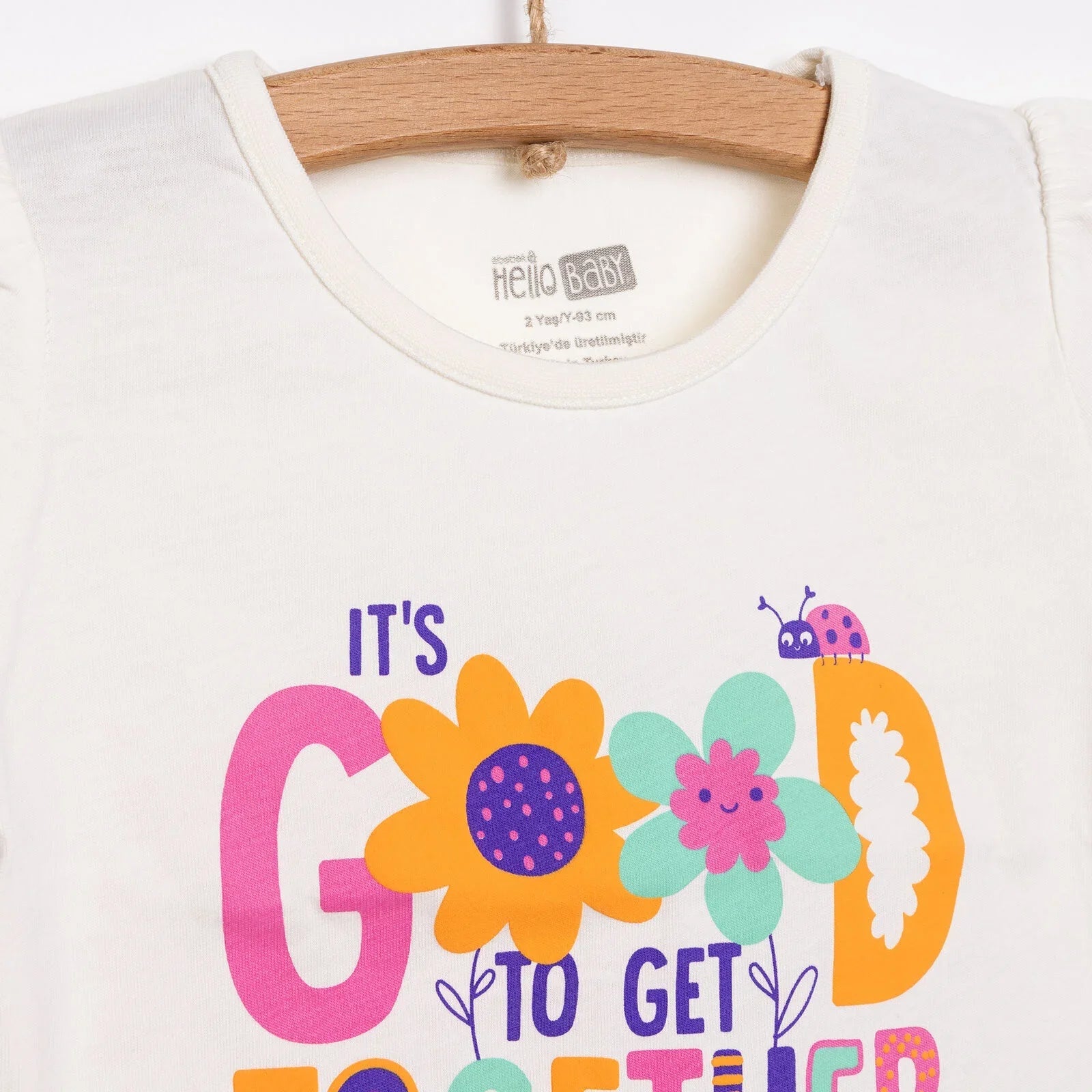 HelloBaby Basic Girl Text Patterned T-shirt - Ecru - mezetto ebebek ebebek