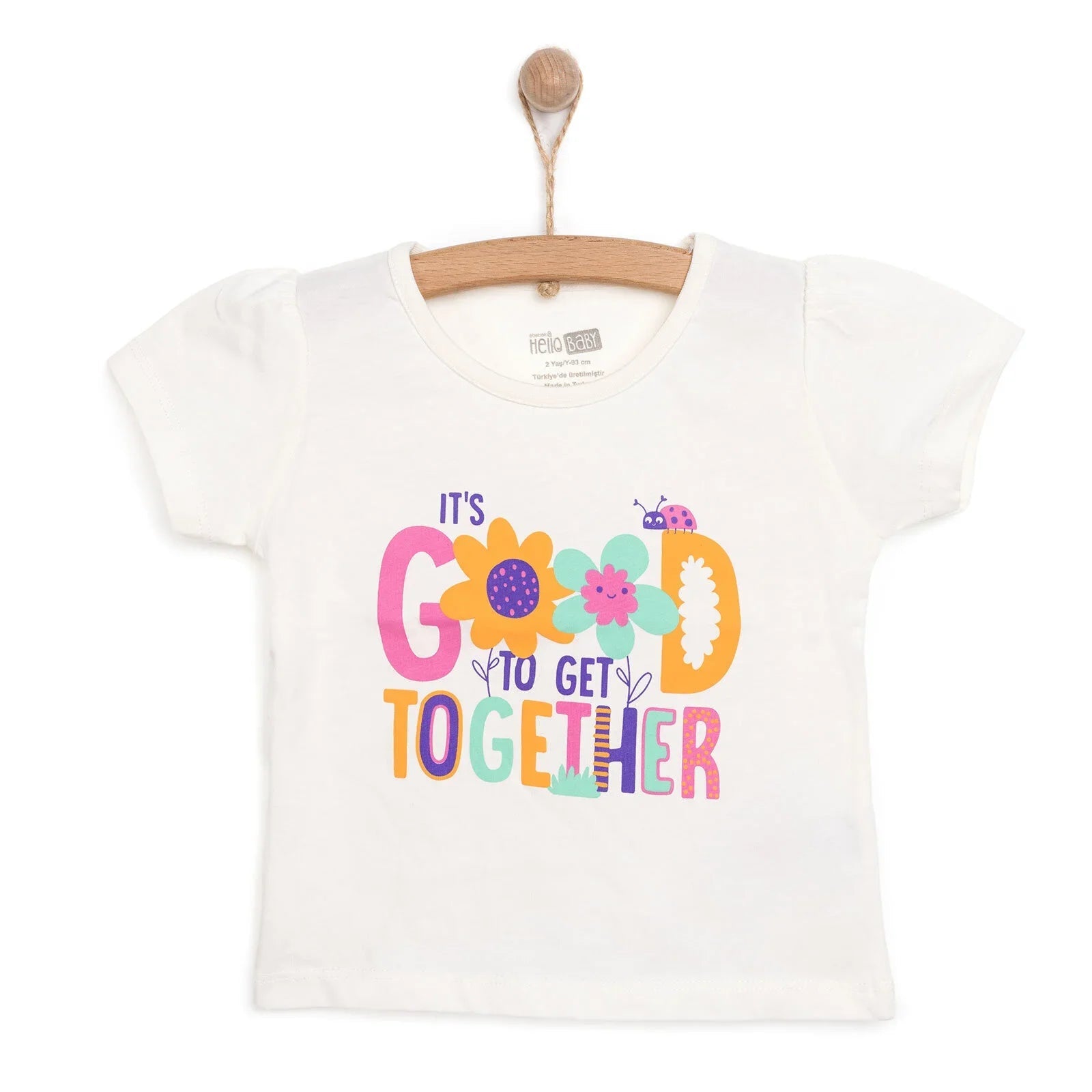 HelloBaby Basic Girl Text Patterned T-shirt - Ecru - mezetto ebebek ebebek