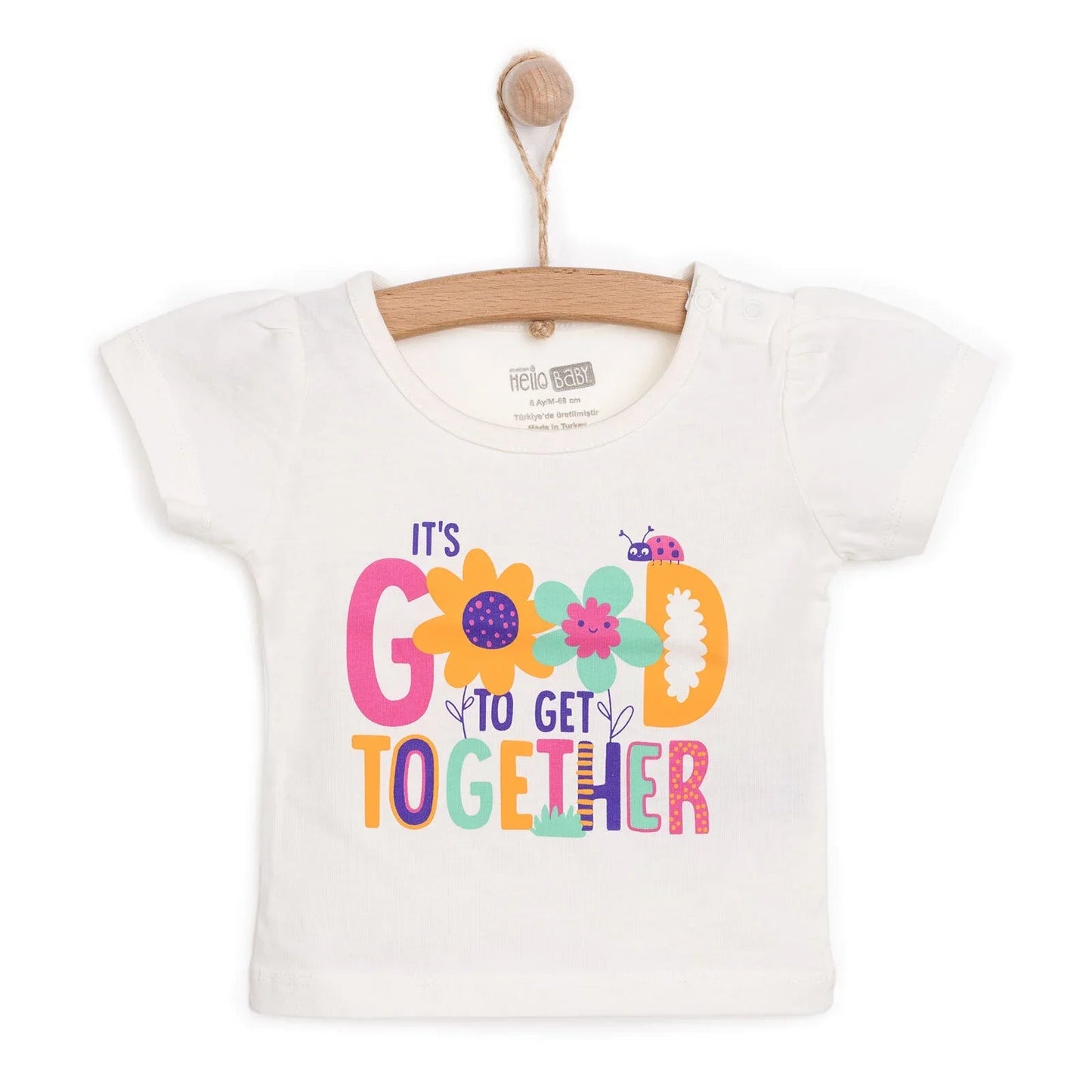 HelloBaby Basic Girl Text Patterned T-shirt - Ecru - mezetto ebebek ebebek