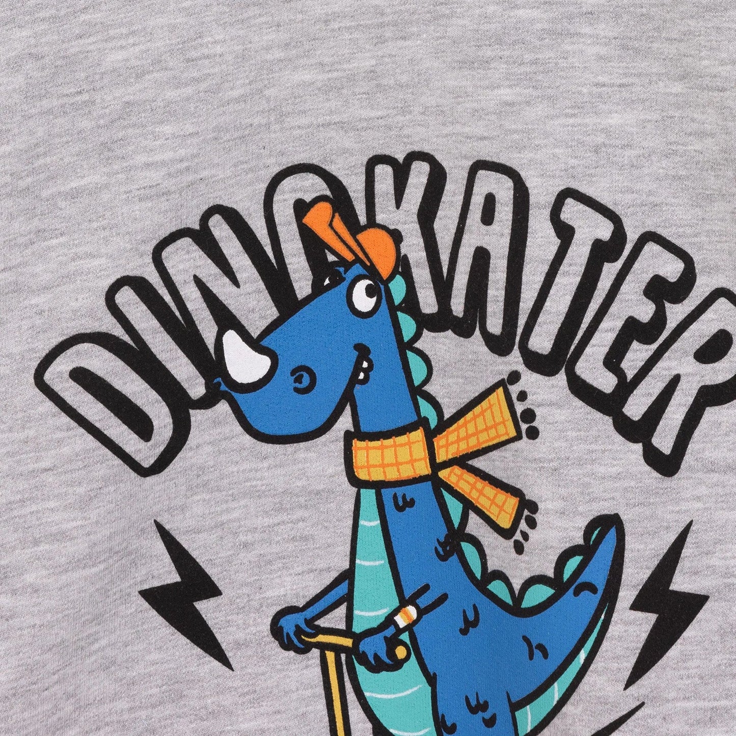 HelloBaby Basic Low Raised Dinokater Printed Sweatshirt - Grey Melange - mezetto ebebek ebebek