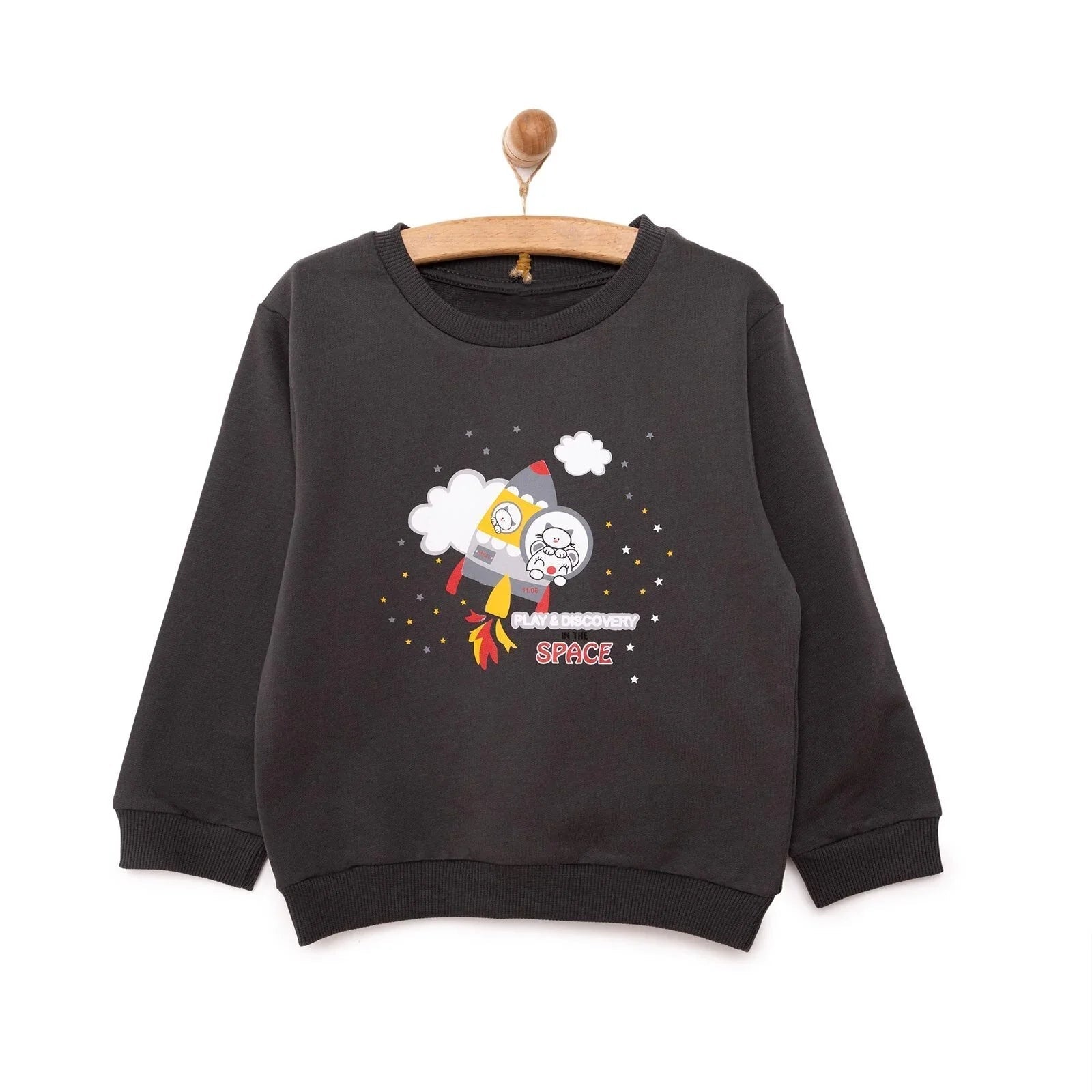 HelloBaby Basic Low Raised Lion Printed Sweatshirt - Dark Grey - mezetto ebebek ebebek