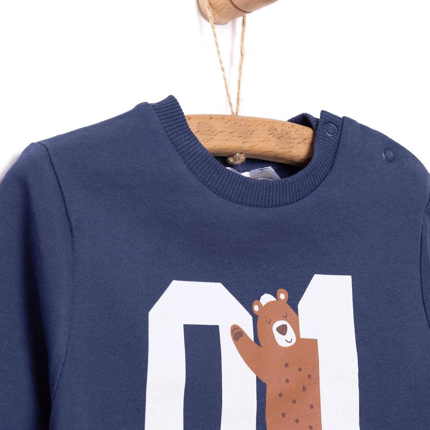 HelloBaby Basic Low Raised Lion Printed Sweatshirt - Navy Blue - mezetto ebebek ebebek