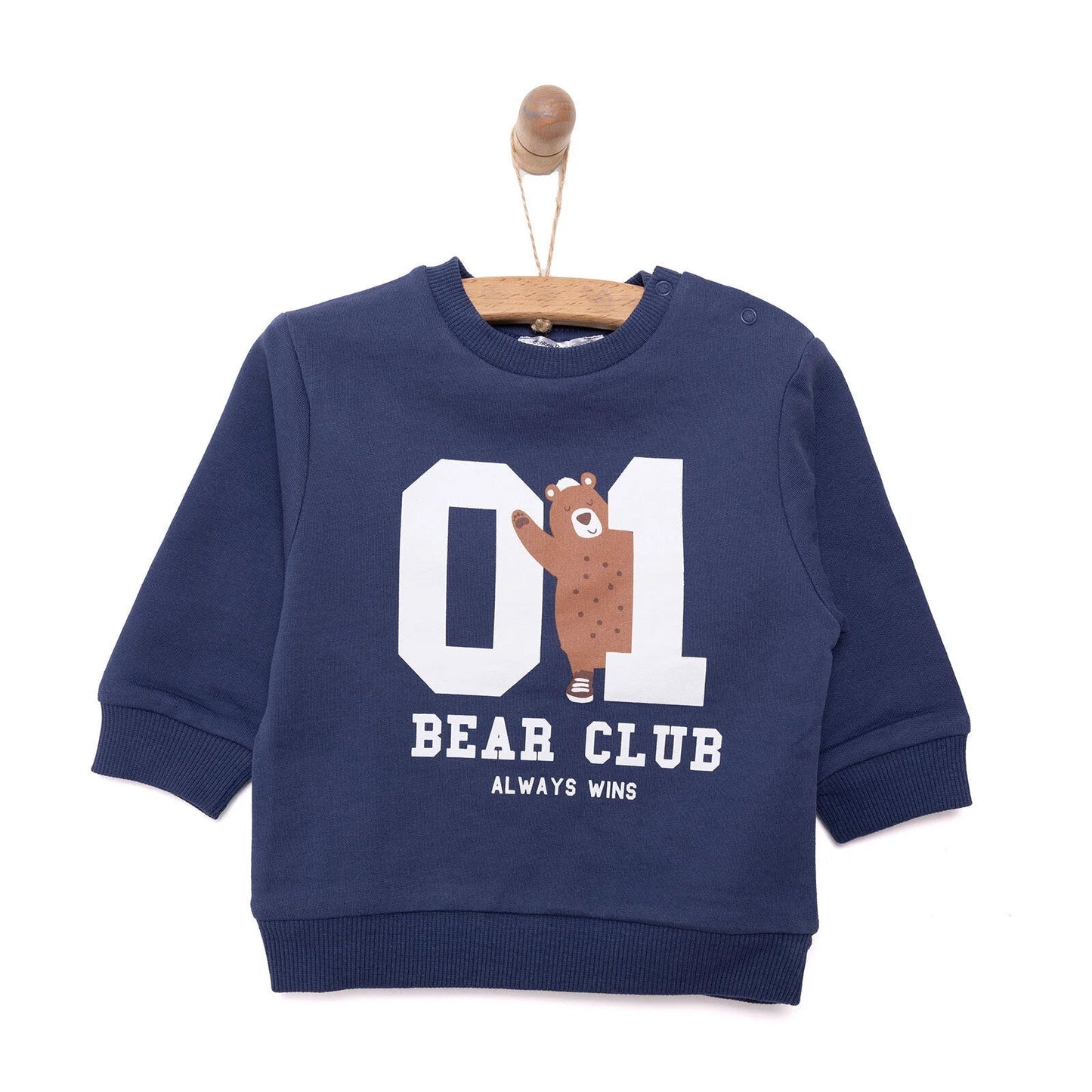 HelloBaby Basic Low Raised Lion Printed Sweatshirt - Navy Blue - mezetto ebebek ebebek