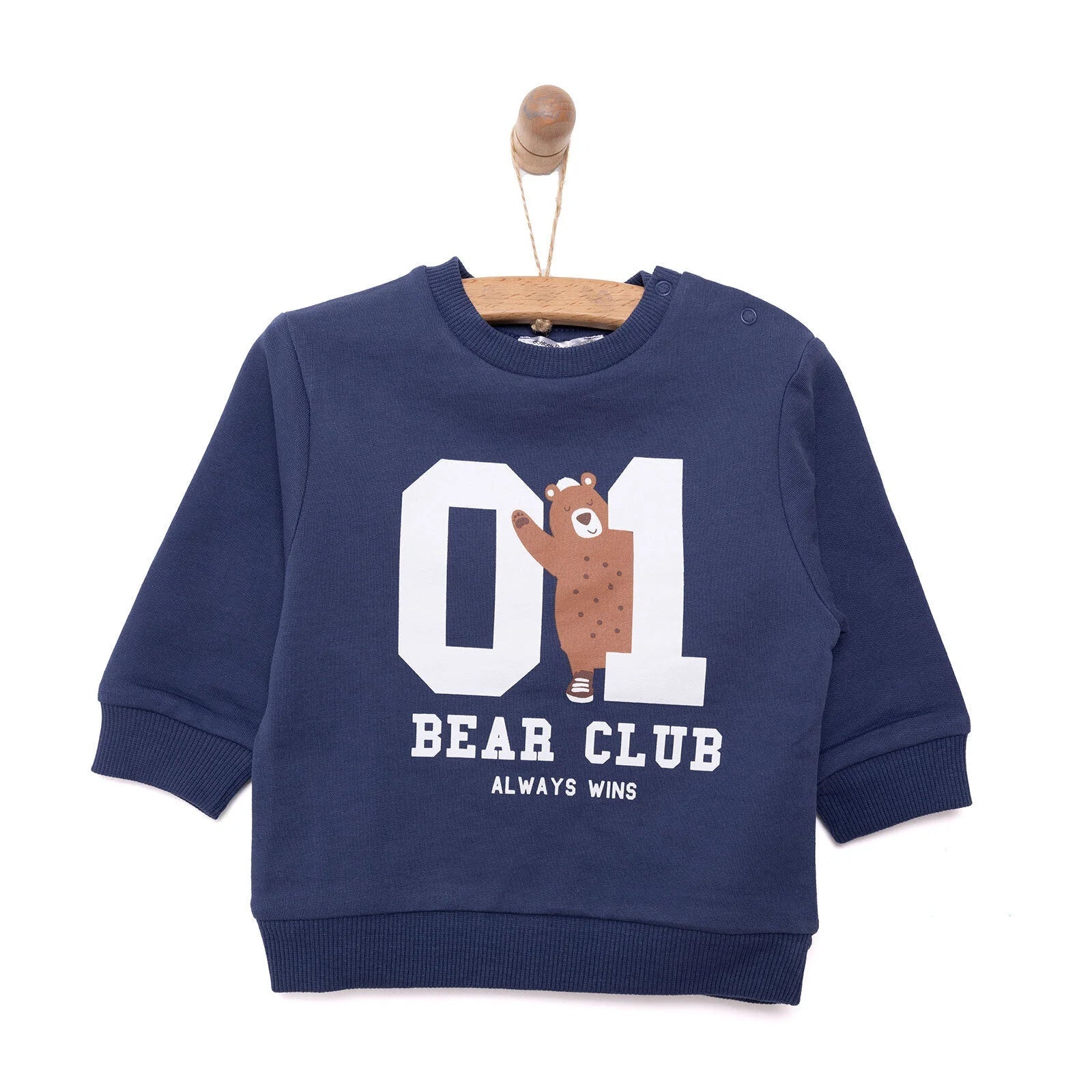 HelloBaby Basic Low Raised Lion Printed Sweatshirt - Navy Blue - mezetto ebebek ebebek