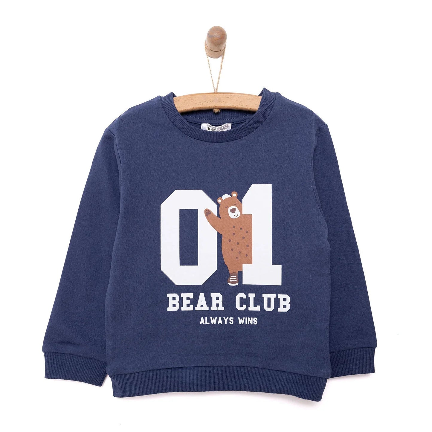 HelloBaby Basic Low Raised Lion Printed Sweatshirt - Navy Blue - mezetto ebebek ebebek