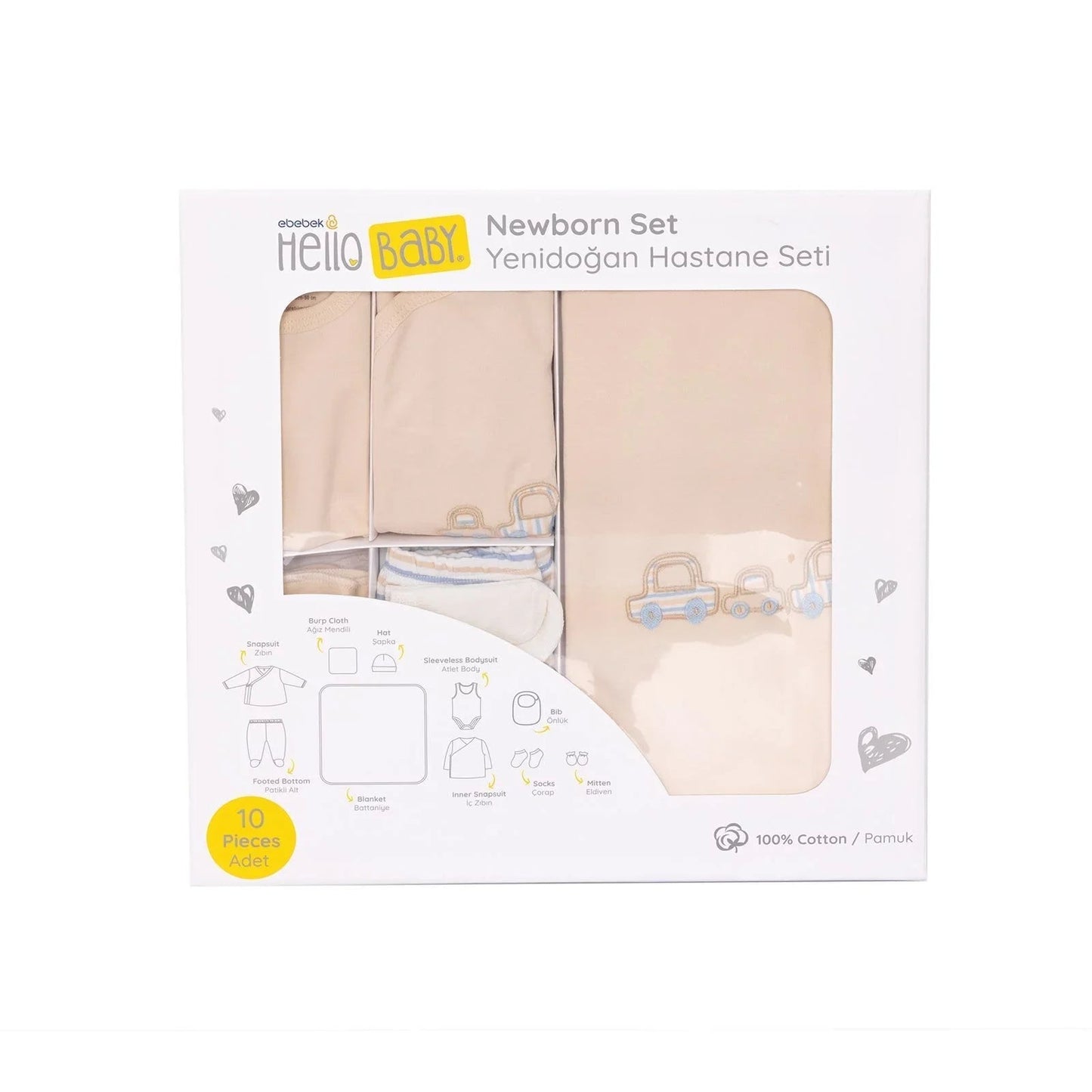 HelloBaby Boy 10 piece Newborn Set - Ecru - mezetto ebebek ebebek