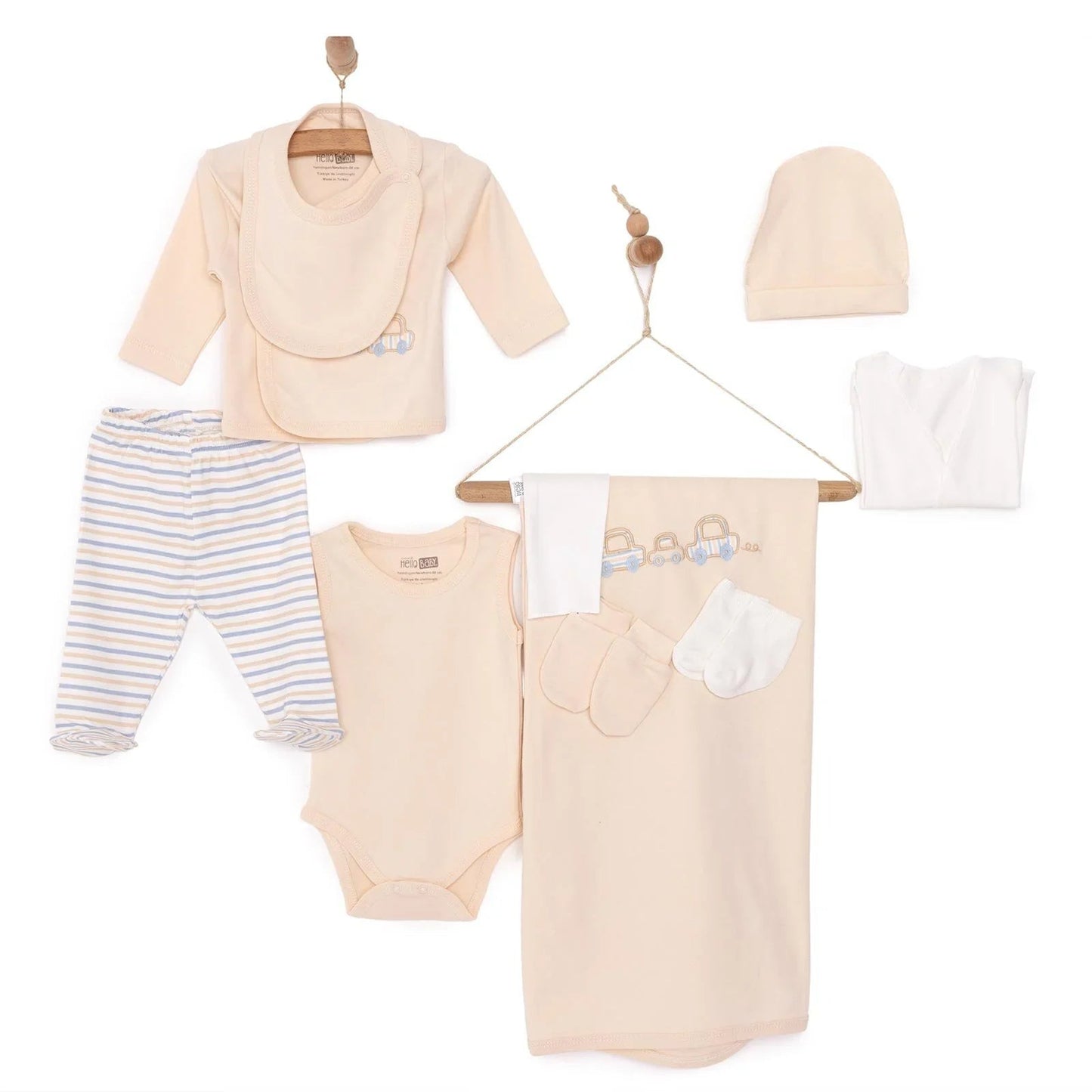 HelloBaby Boy 10 piece Newborn Set - Ecru - mezetto ebebek ebebek