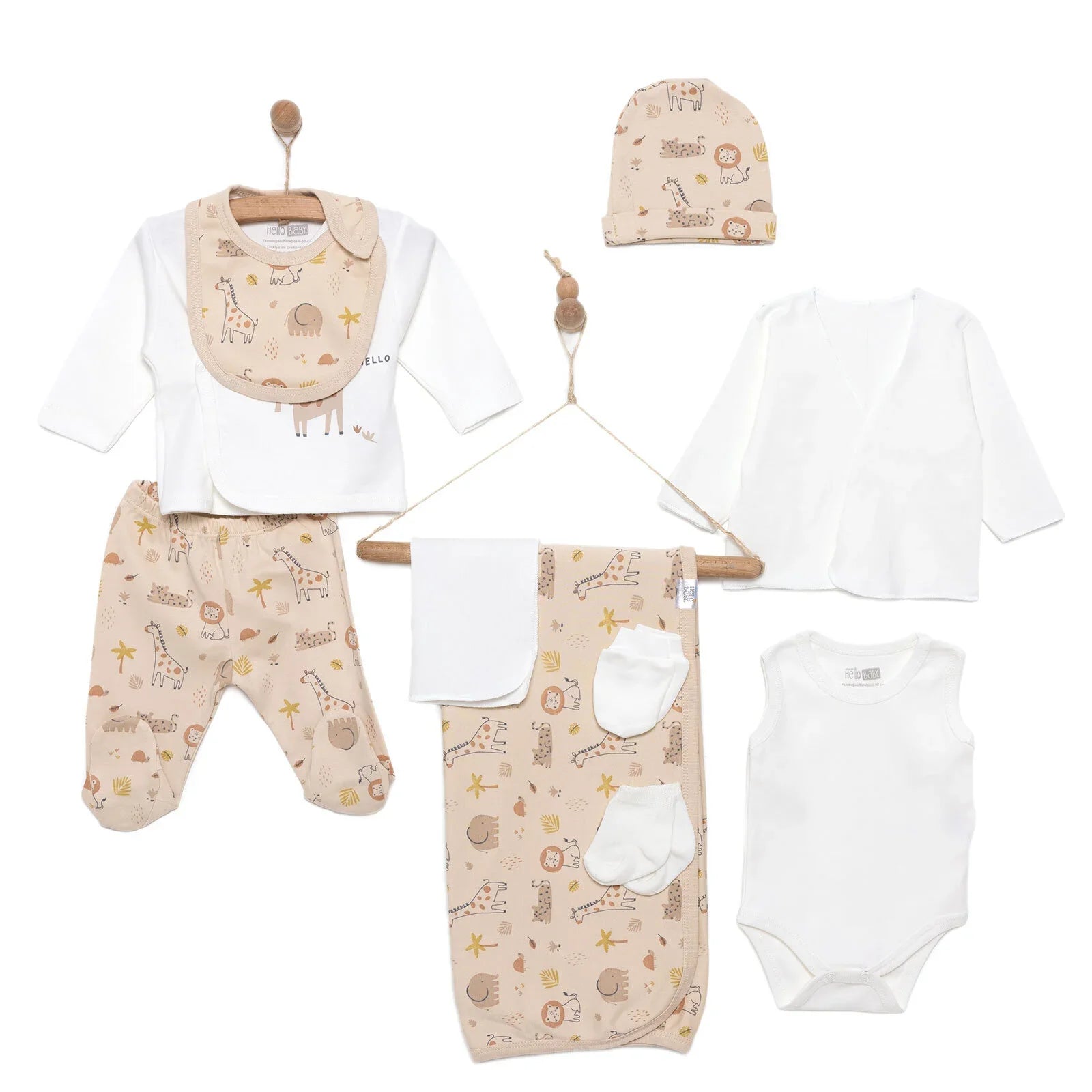 HelloBaby Boy 10 piece Newborn Set - Ecru - mezetto ebebek ebebek