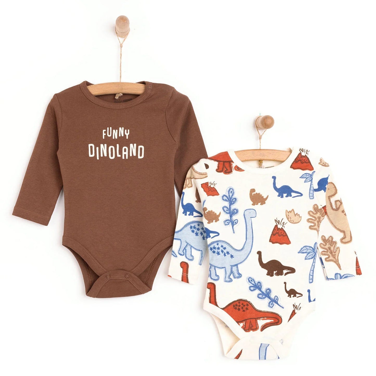 HelloBaby Boy 2 - Pack Long Sleeve Bodysuit - Beige - mezetto ebebek ebebek