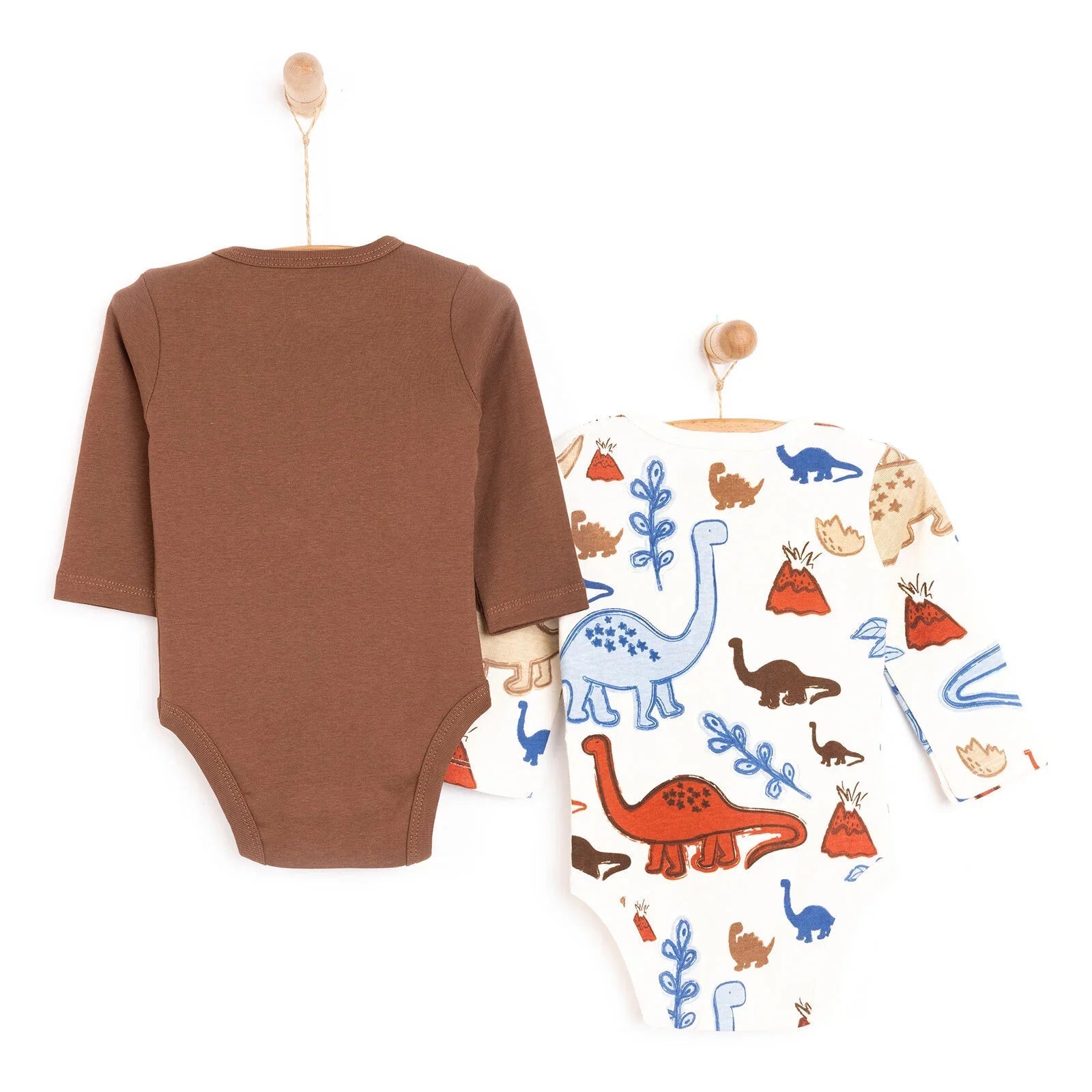 HelloBaby Boy 2 - Pack Long Sleeve Bodysuit - Beige - mezetto ebebek ebebek