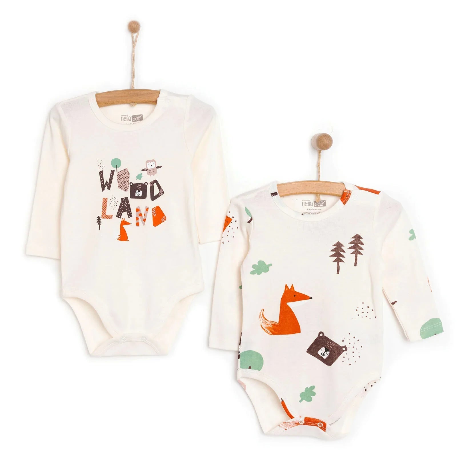 HelloBaby Boy 2 - Pack Long Sleeve Bodysuit - Beige - mezetto ebebek ebebek