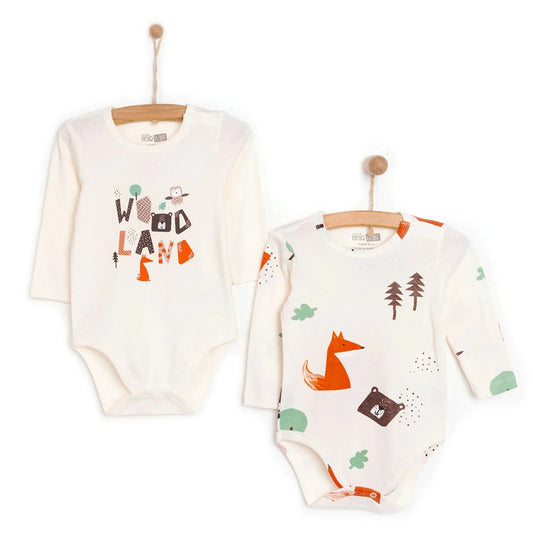 HelloBaby Boy 2 - Pack Long Sleeve Bodysuit - Beige - mezetto ebebek ebebek