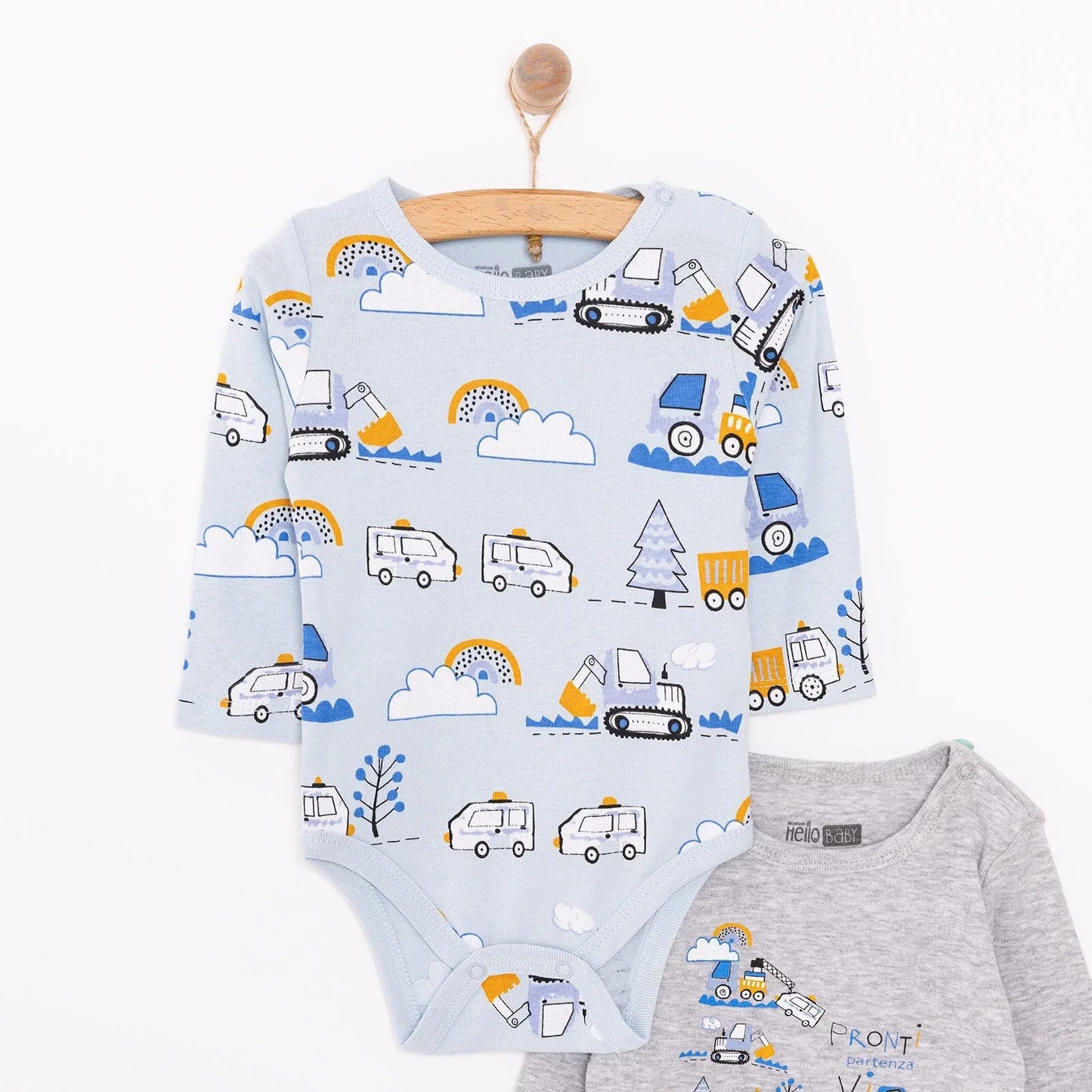 HelloBaby Boy 2 - Pack Long Sleeve Bodysuit - Blue - mezetto ebebek ebebek
