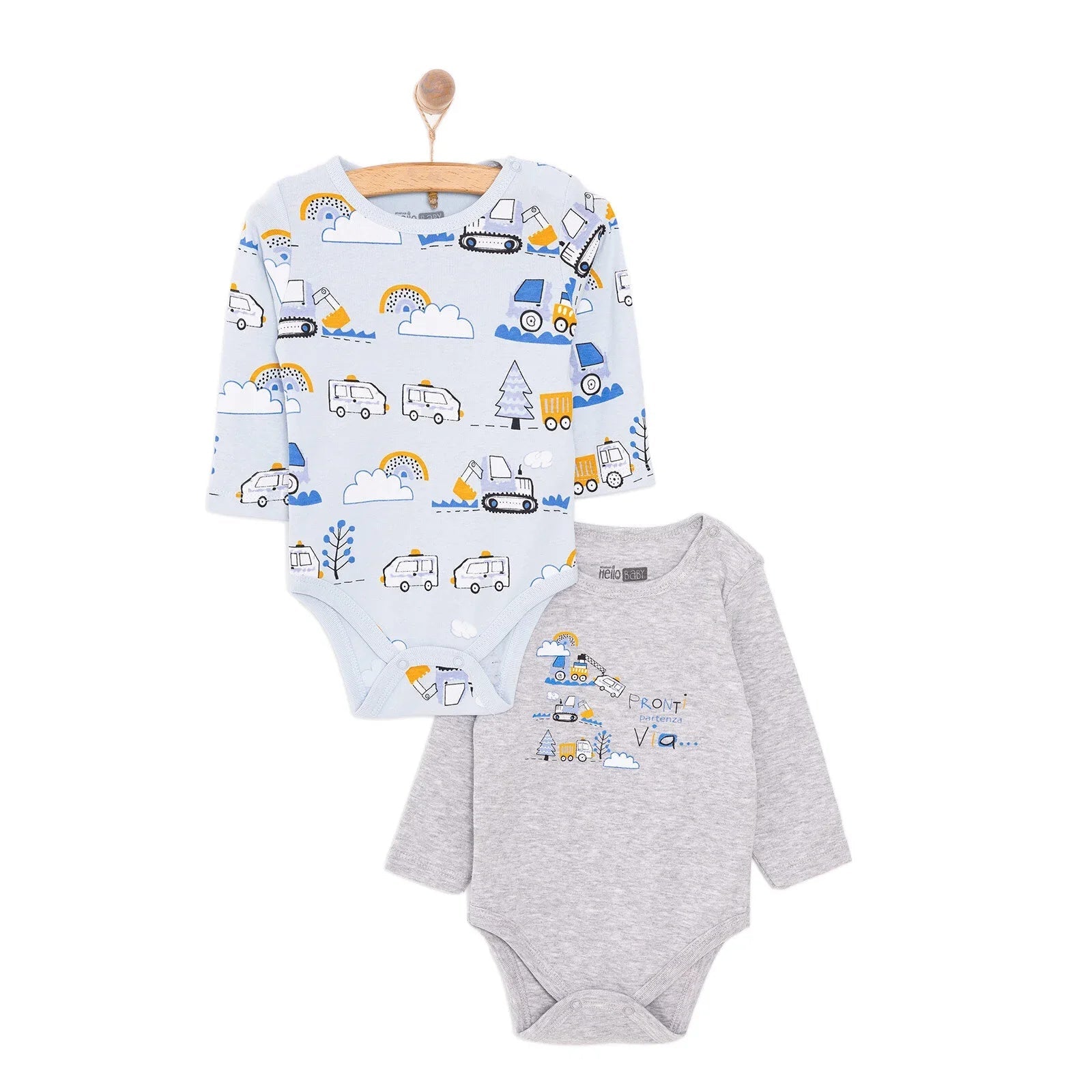 HelloBaby Boy 2 - Pack Long Sleeve Bodysuit - Blue - mezetto ebebek ebebek