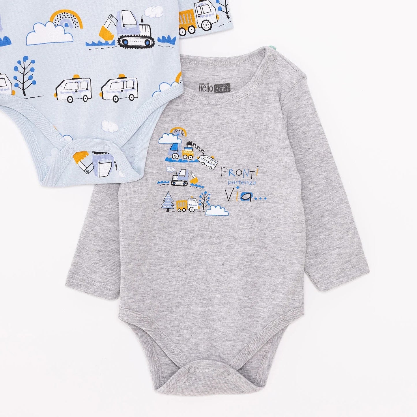 HelloBaby Boy 2 - Pack Long Sleeve Bodysuit - Blue - mezetto ebebek ebebek
