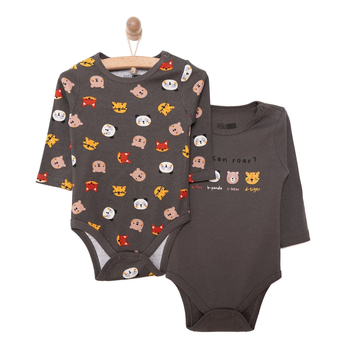 HelloBaby Boy 2 - Pack Long Sleeve Bodysuit - Dark Grey - mezetto ebebek ebebek