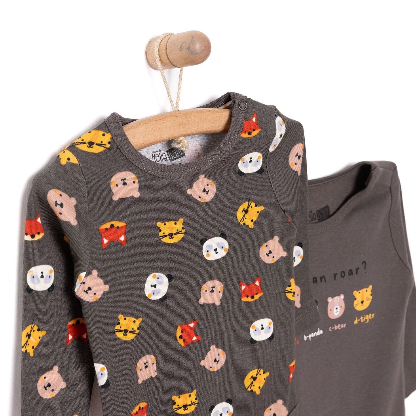 HelloBaby Boy 2 - Pack Long Sleeve Bodysuit - Dark Grey - mezetto ebebek ebebek