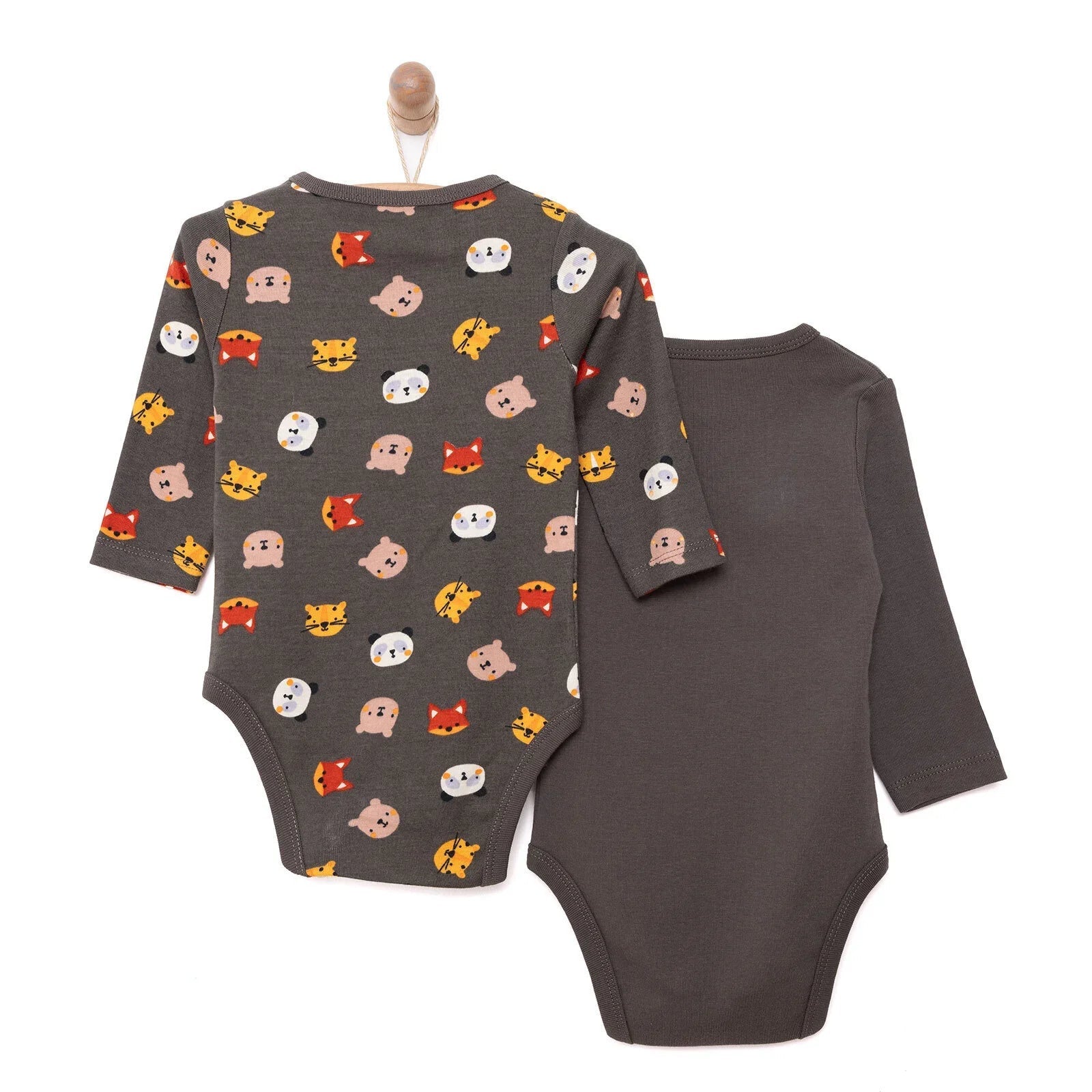 HelloBaby Boy 2 - Pack Long Sleeve Bodysuit - Dark Grey - mezetto ebebek ebebek