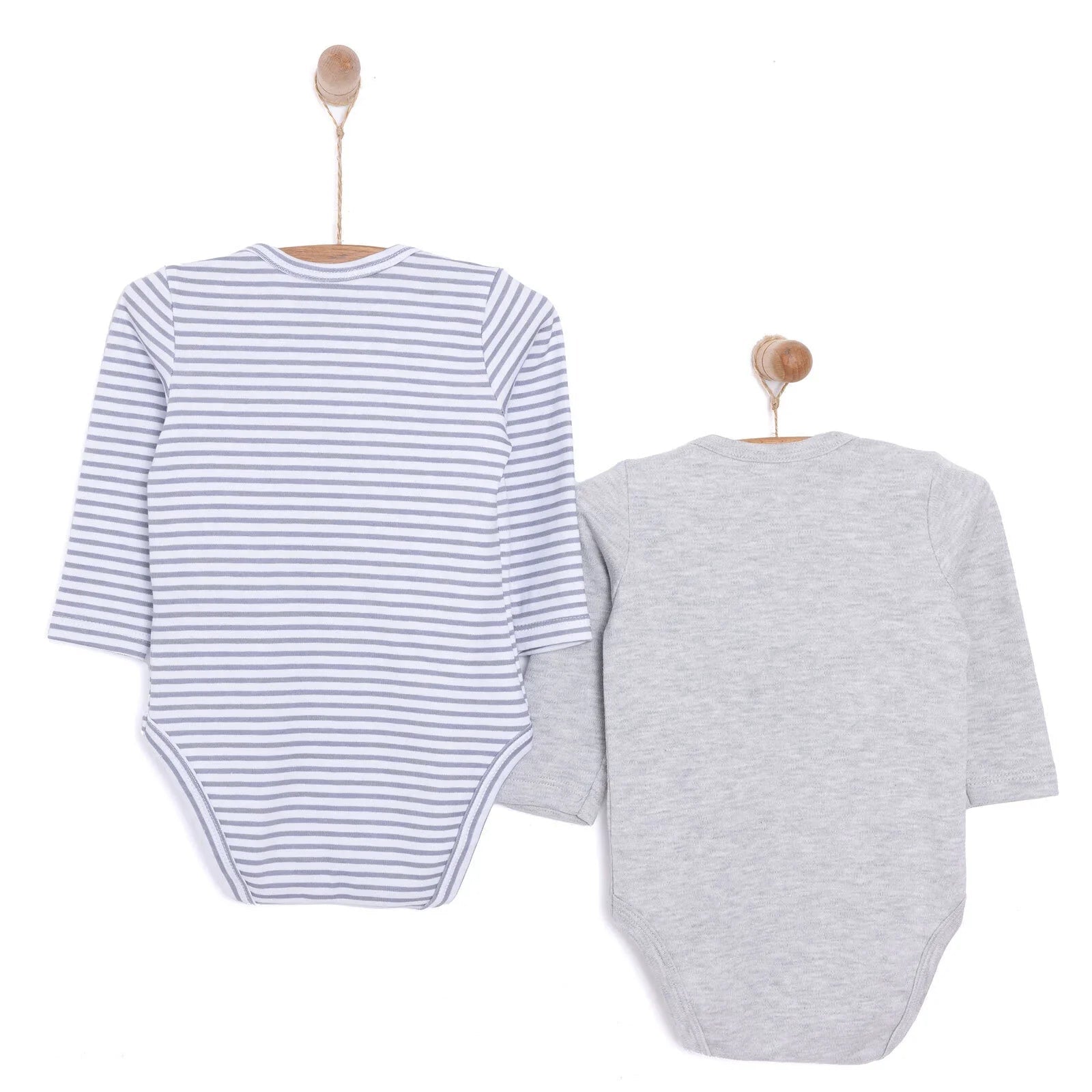 HelloBaby Boy 2 - Pack Long Sleeve Bodysuit - Grey Melange - mezetto ebebek ebebek