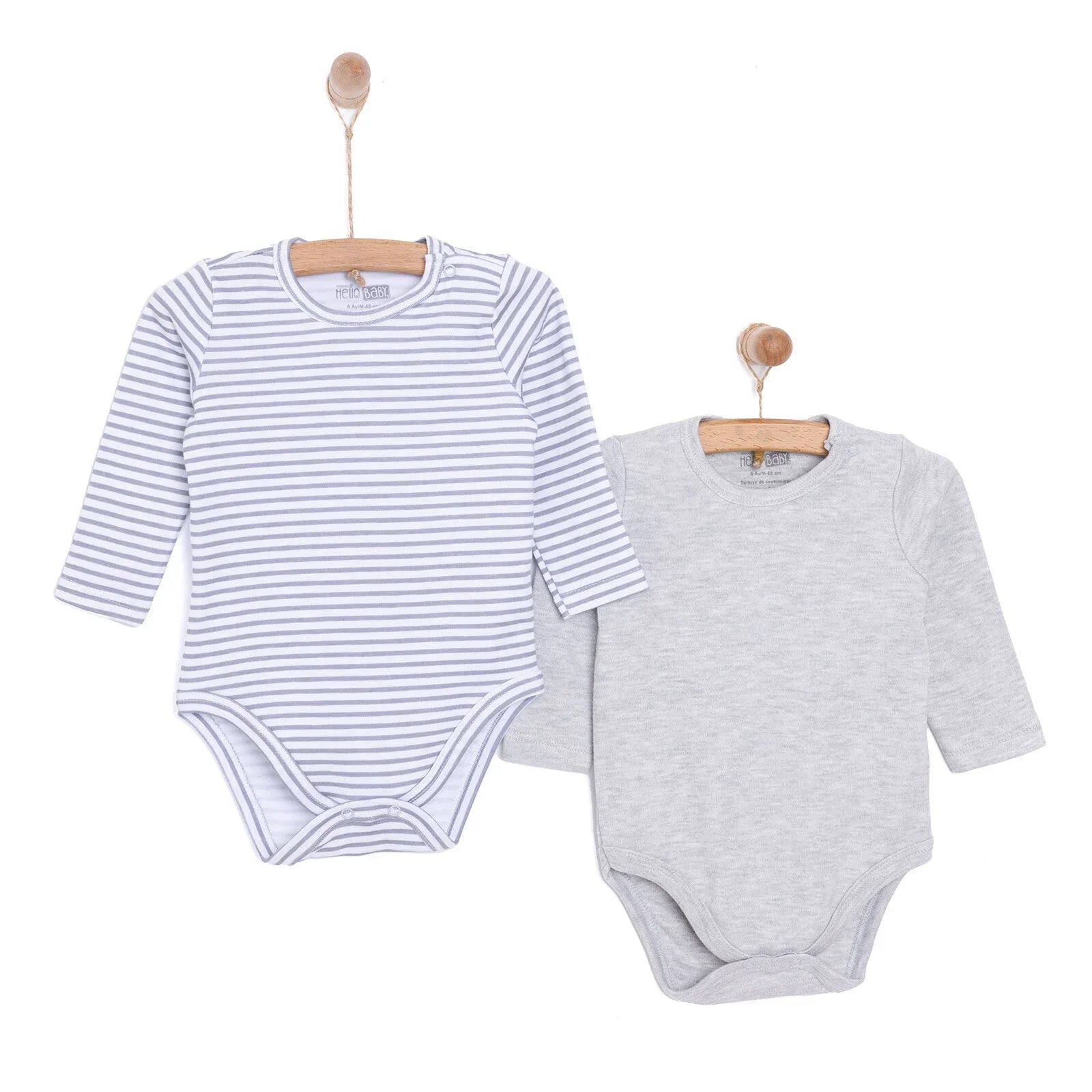 HelloBaby Boy 2 - Pack Long Sleeve Bodysuit - Grey Melange - mezetto ebebek ebebek