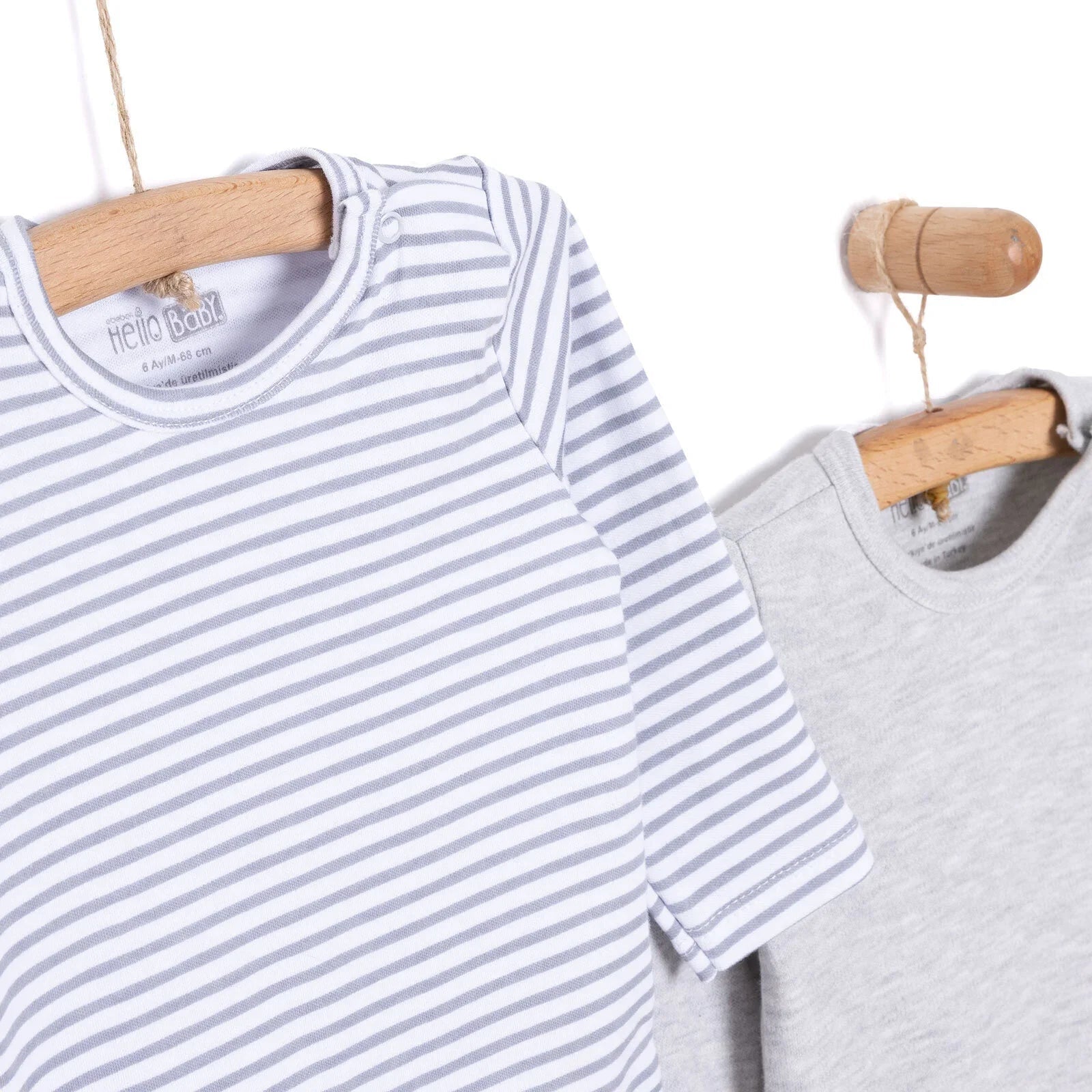 HelloBaby Boy 2 - Pack Long Sleeve Bodysuit - Grey Melange - mezetto ebebek ebebek