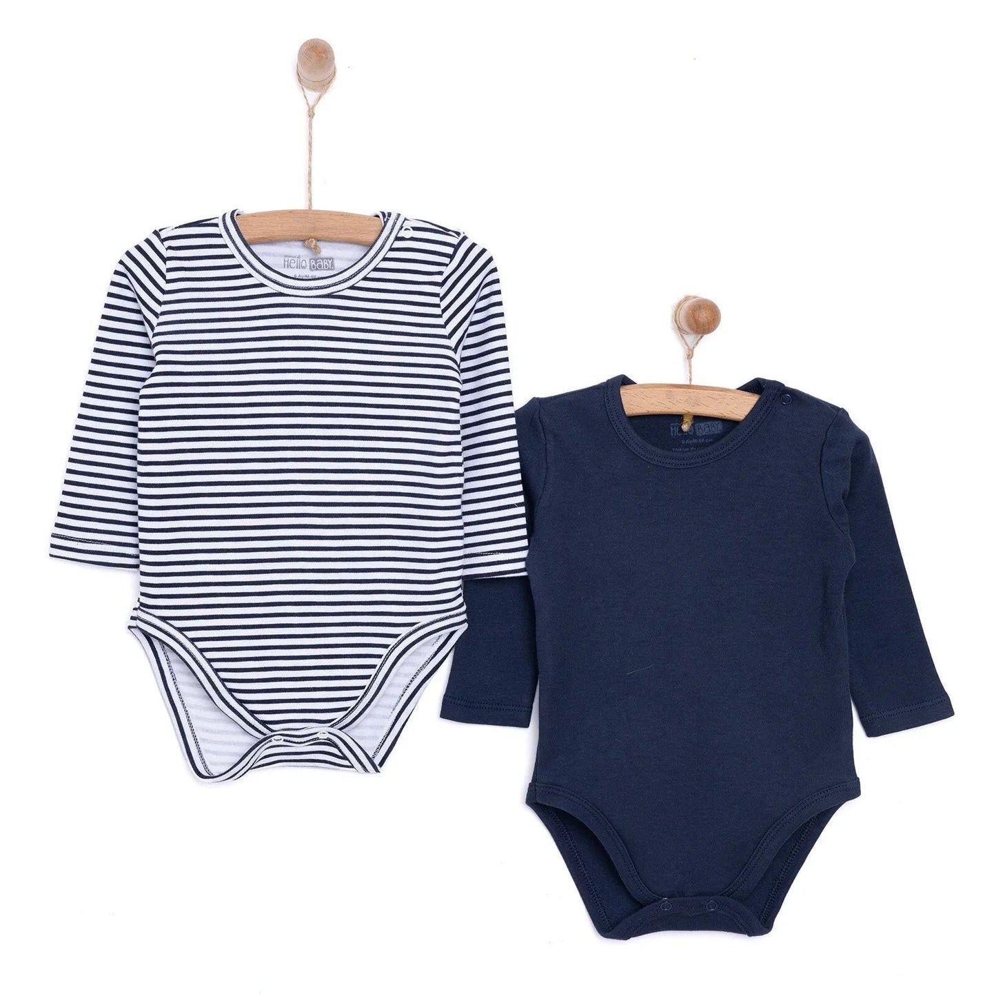HelloBaby Boy 2 - Pack Long Sleeve Bodysuit - Navy Blue - mezetto ebebek ebebek