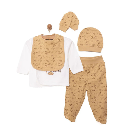 HelloBaby Boy 5 Piece Newborn Set - Beige - mezetto ebebek ebebek