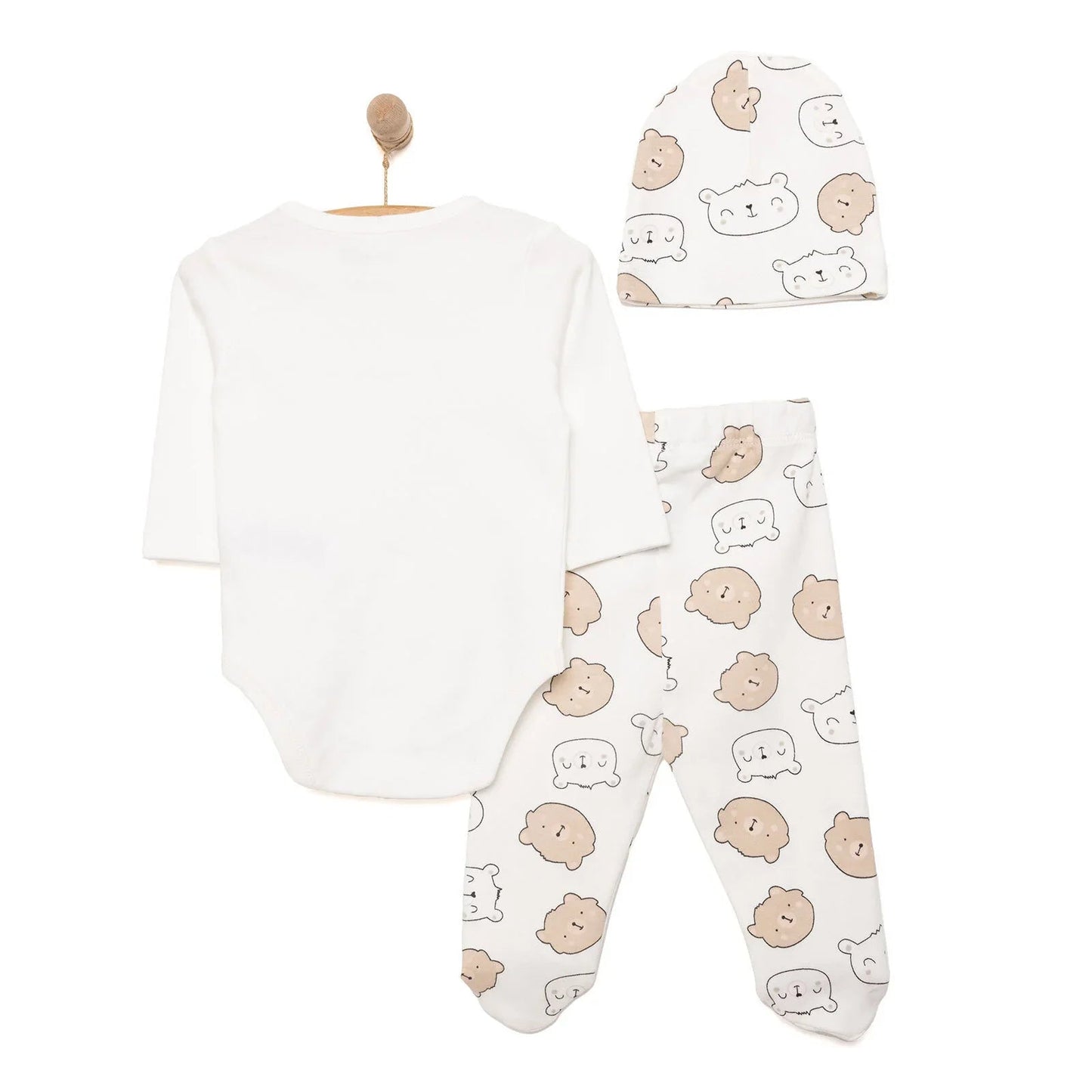 HelloBaby Boy Body - Footed Bottom - Hat - Ecru - mezetto ebebek ebebek