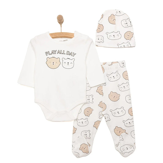 HelloBaby Boy Body - Footed Bottom - Hat - Ecru - mezetto ebebek ebebek