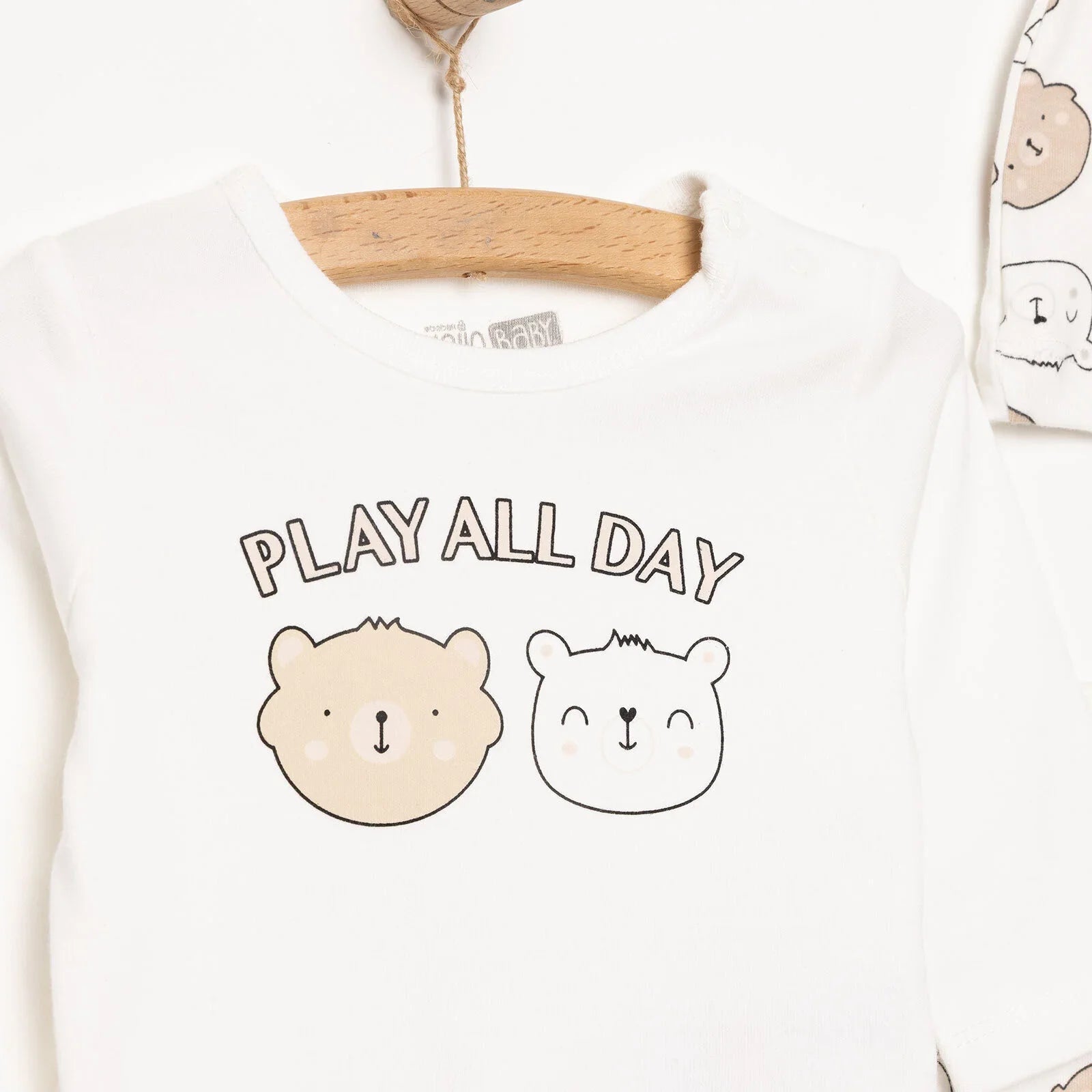 HelloBaby Boy Body - Footed Bottom - Hat - Ecru - mezetto ebebek ebebek