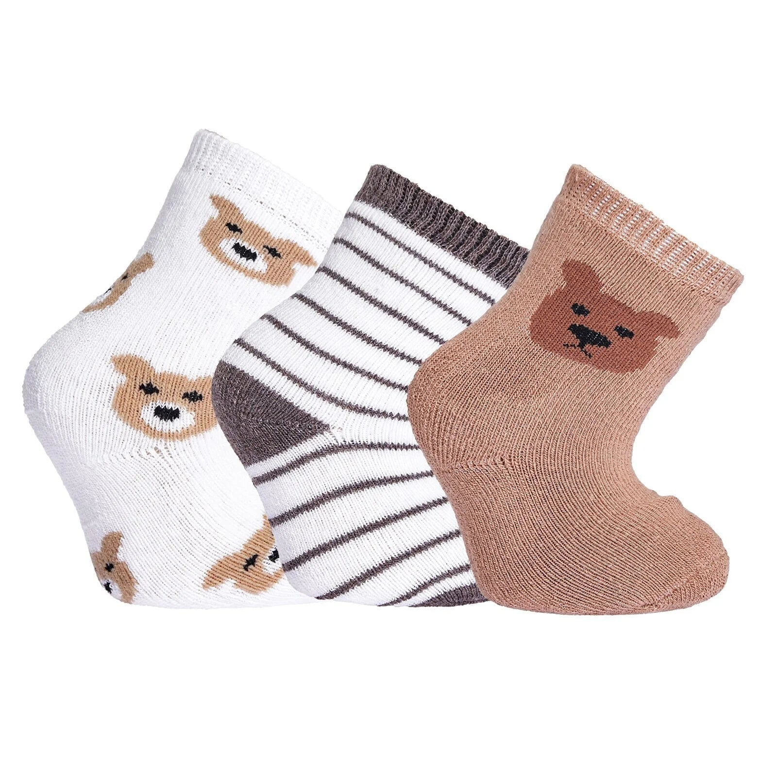 HelloBaby Boy Chenille Socks 3 Pack - Brown - mezetto ebebek ebebek