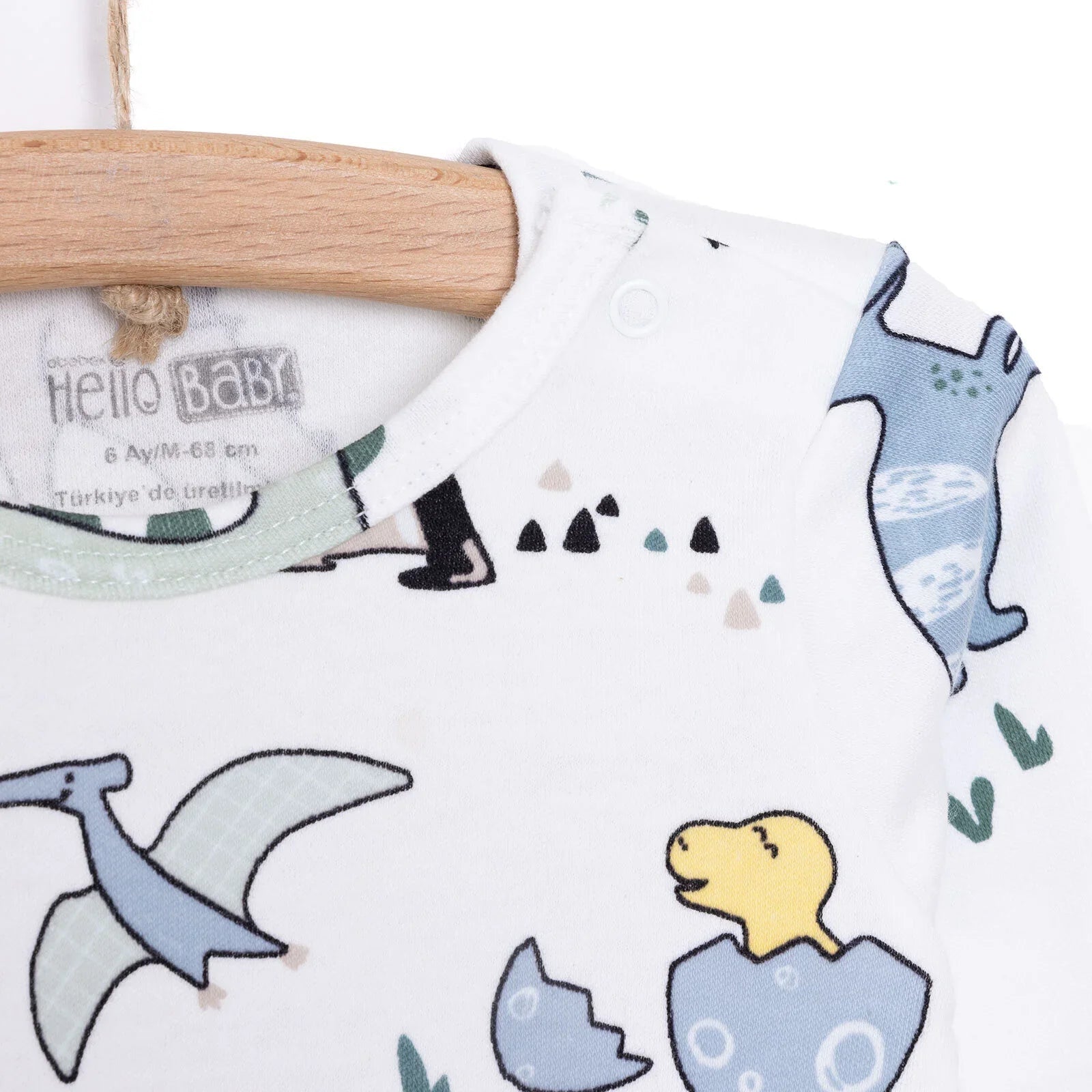 HelloBaby Boy Dino Printed Long Sleeve Bodysuit - White - mezetto ebebek ebebek
