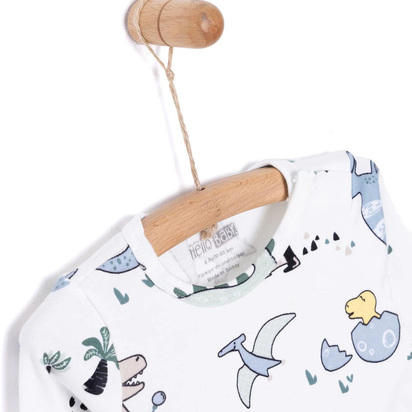 HelloBaby Boy Dino Printed Long Sleeve Bodysuit - White - mezetto ebebek ebebek
