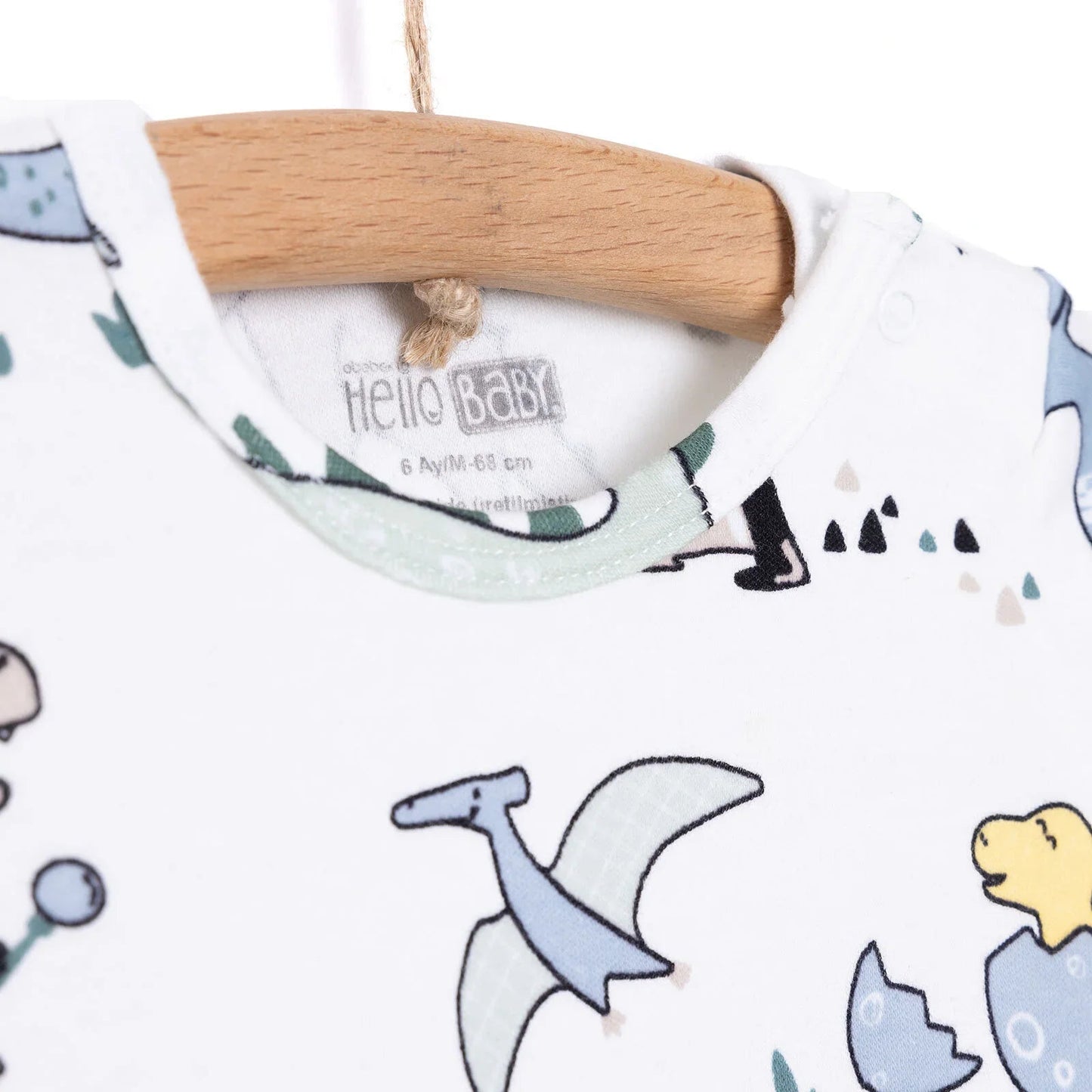 HelloBaby Boy Dino Printed Long Sleeve Bodysuit - White - mezetto ebebek ebebek